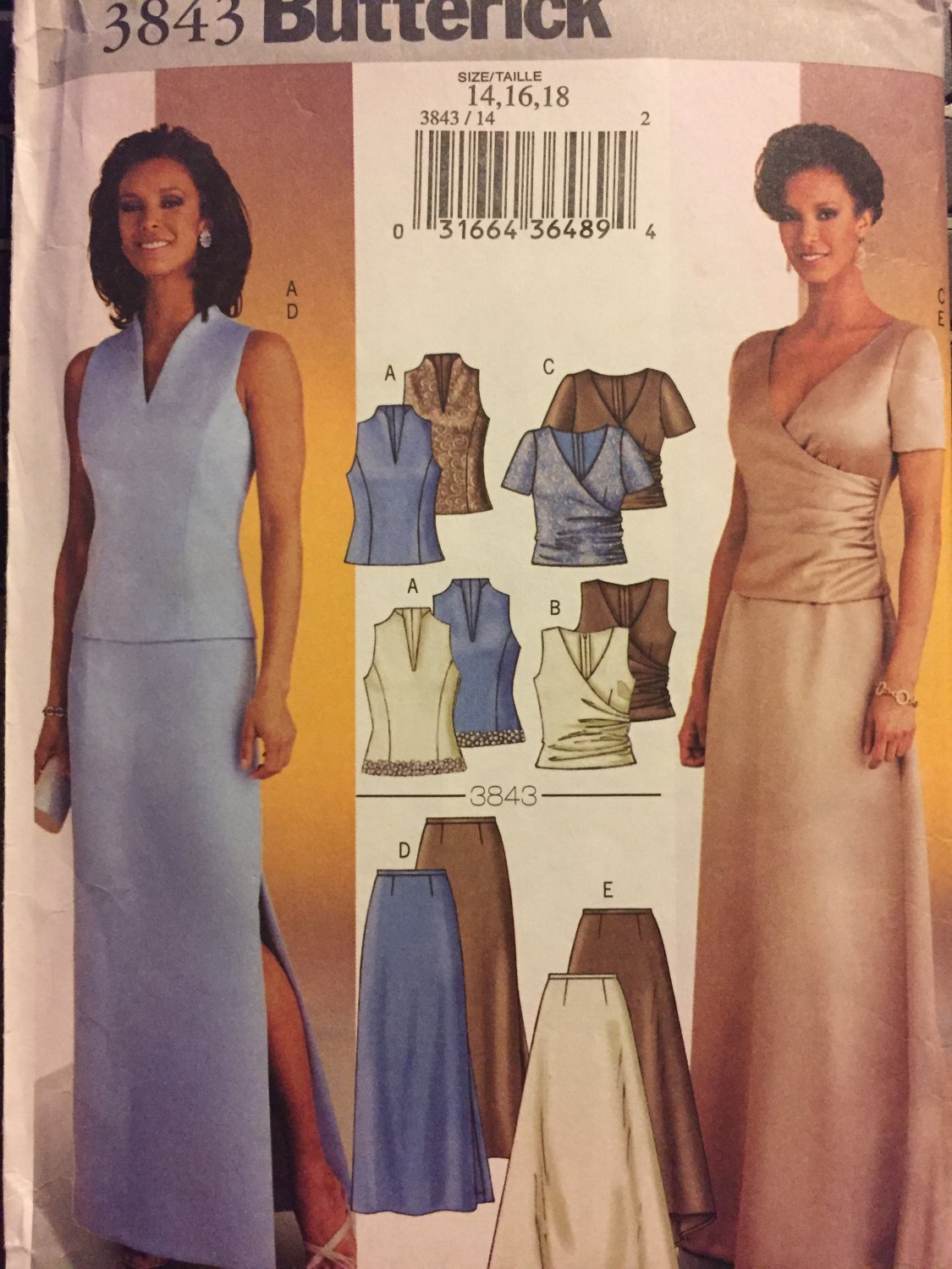 Butterick 3843 Size 14, 16, 18 Misses Evening Wear Long Skirt and Top Sewing Pattern