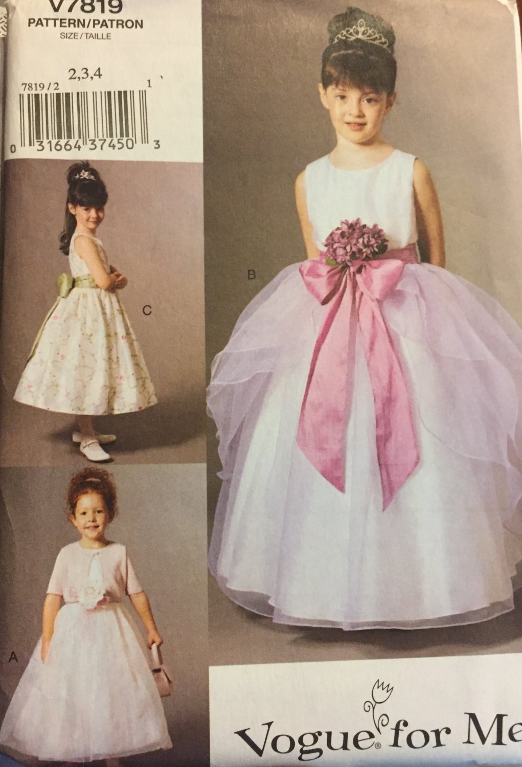 Vogue V7819 Child's Dress with Jacket Size 2-3-4 Wedding Party Princess dress 2003