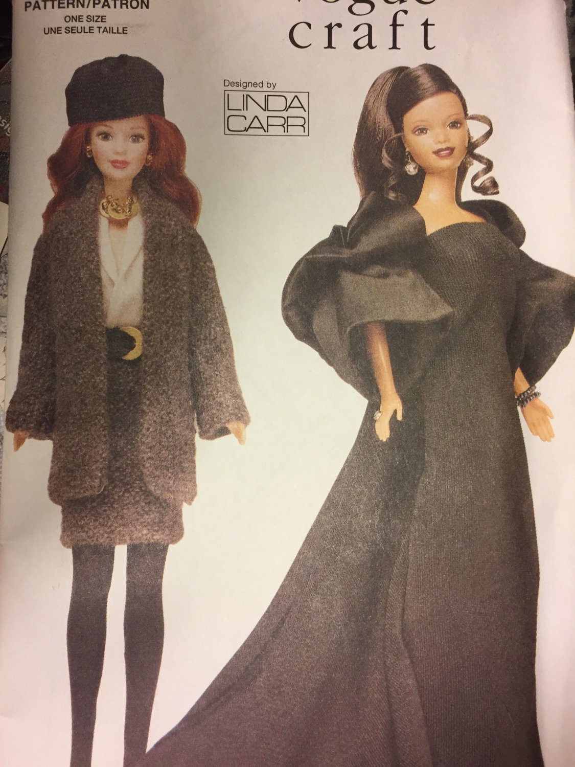 Vogue 7243 1980 1990 Fashion Doll Clothes Sewing Pattern Shrug Gown Hat Jacket Skirt Belt