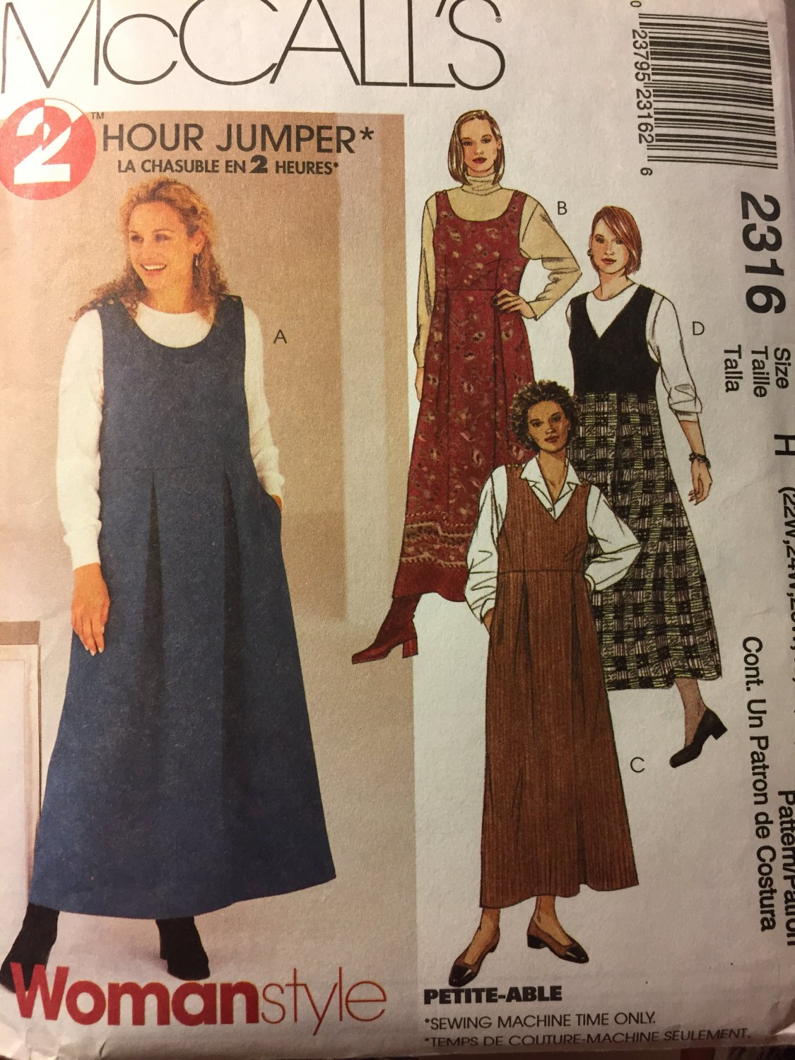 McCalls 2316 Misses Jumper UNCUT Size 22 to 26 Sewing Pattern