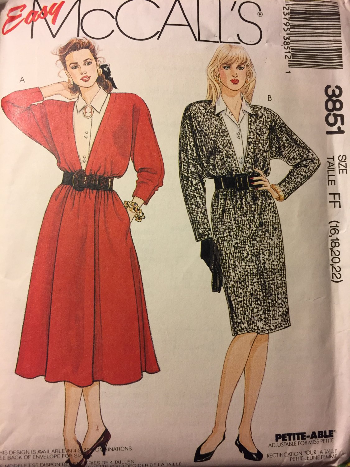 McCalls 3851 Dress and Dickey Pattern Size 16-22 Sewing Pattern Uncut