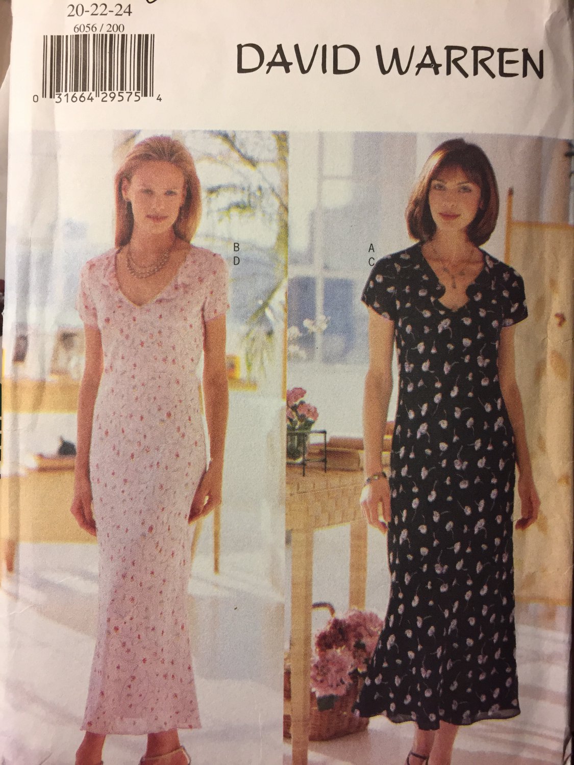 Butterick 6056 Misses Dress and Slip David Warren UNCUT Size 18 to 24 Sewing Pattern