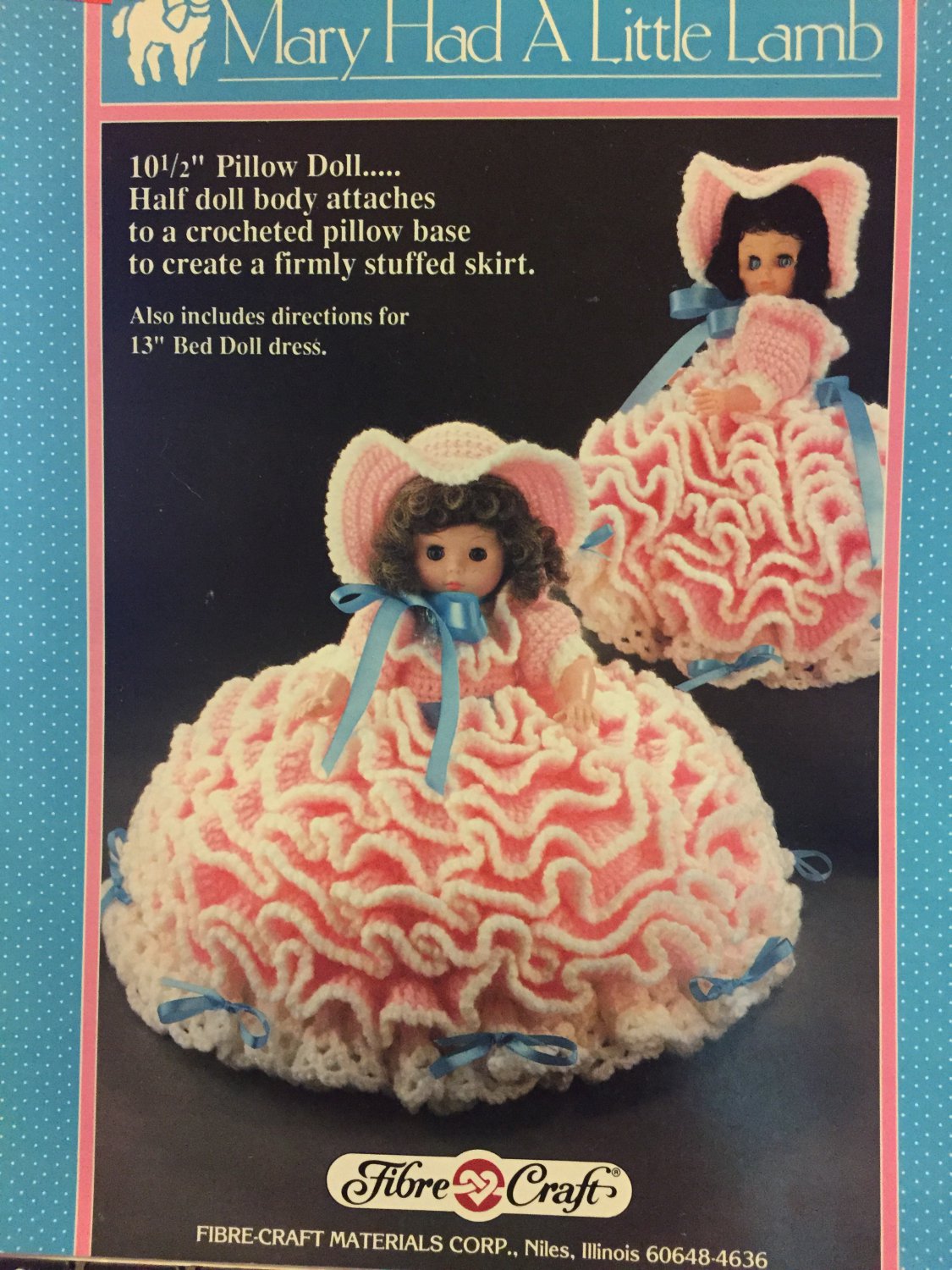 Mary Had A Little Lamb Pillow Doll, Music Box Doll, or Bed Doll Crochet Pattern Fibre Craft FCM164