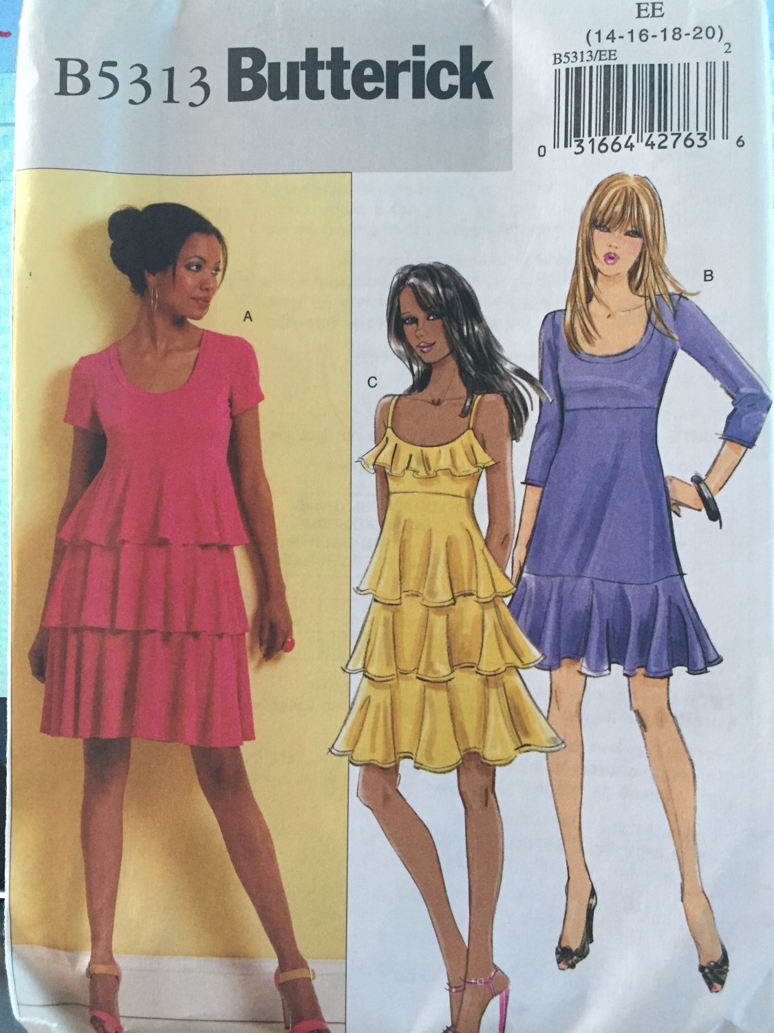 Butterick B5313 Tiered Party Dress sewing pattern 3 style variations Size 14 - 20