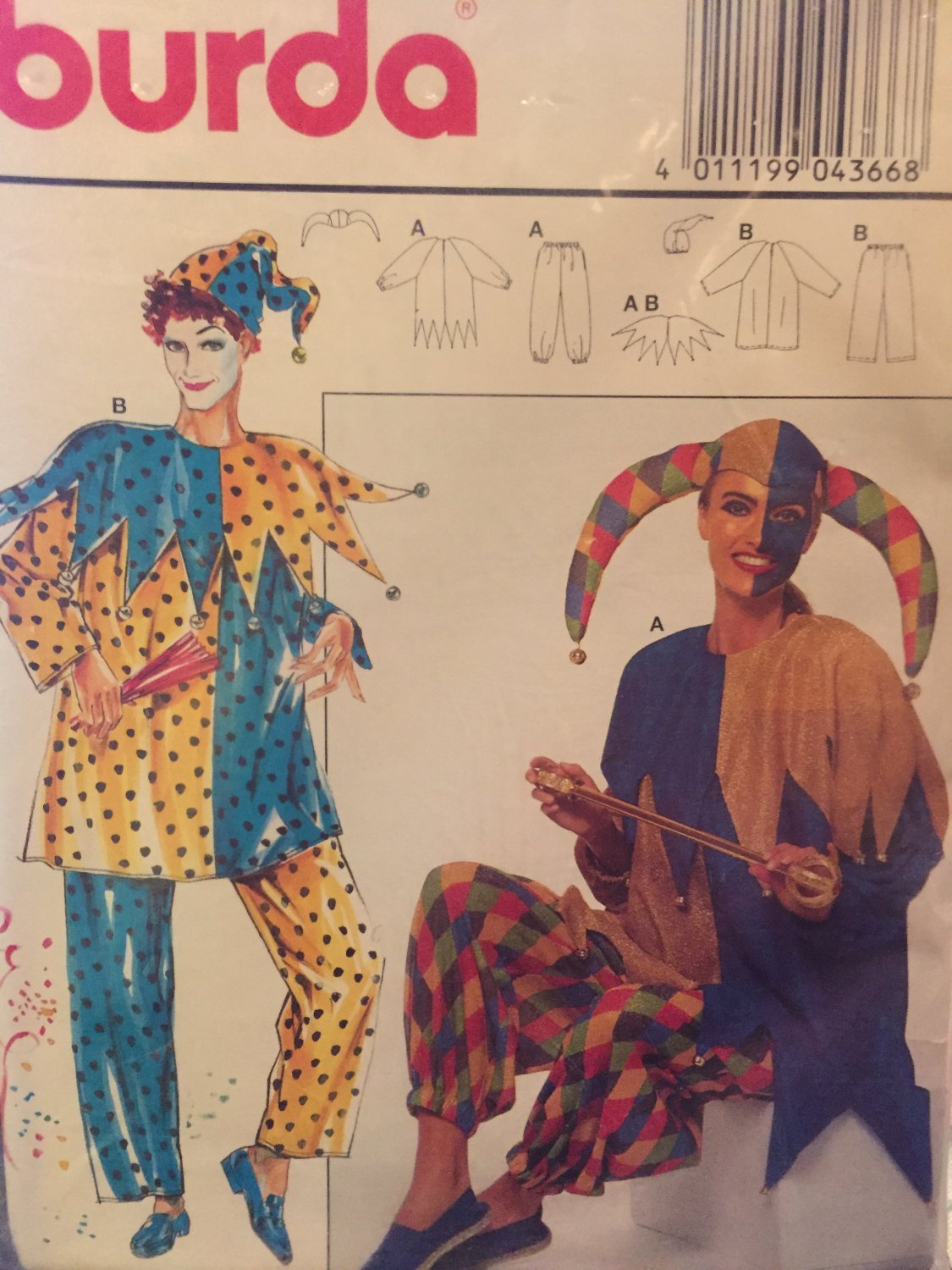 Burda Jester Clown Costume Pattern Adult Size 12 to 26