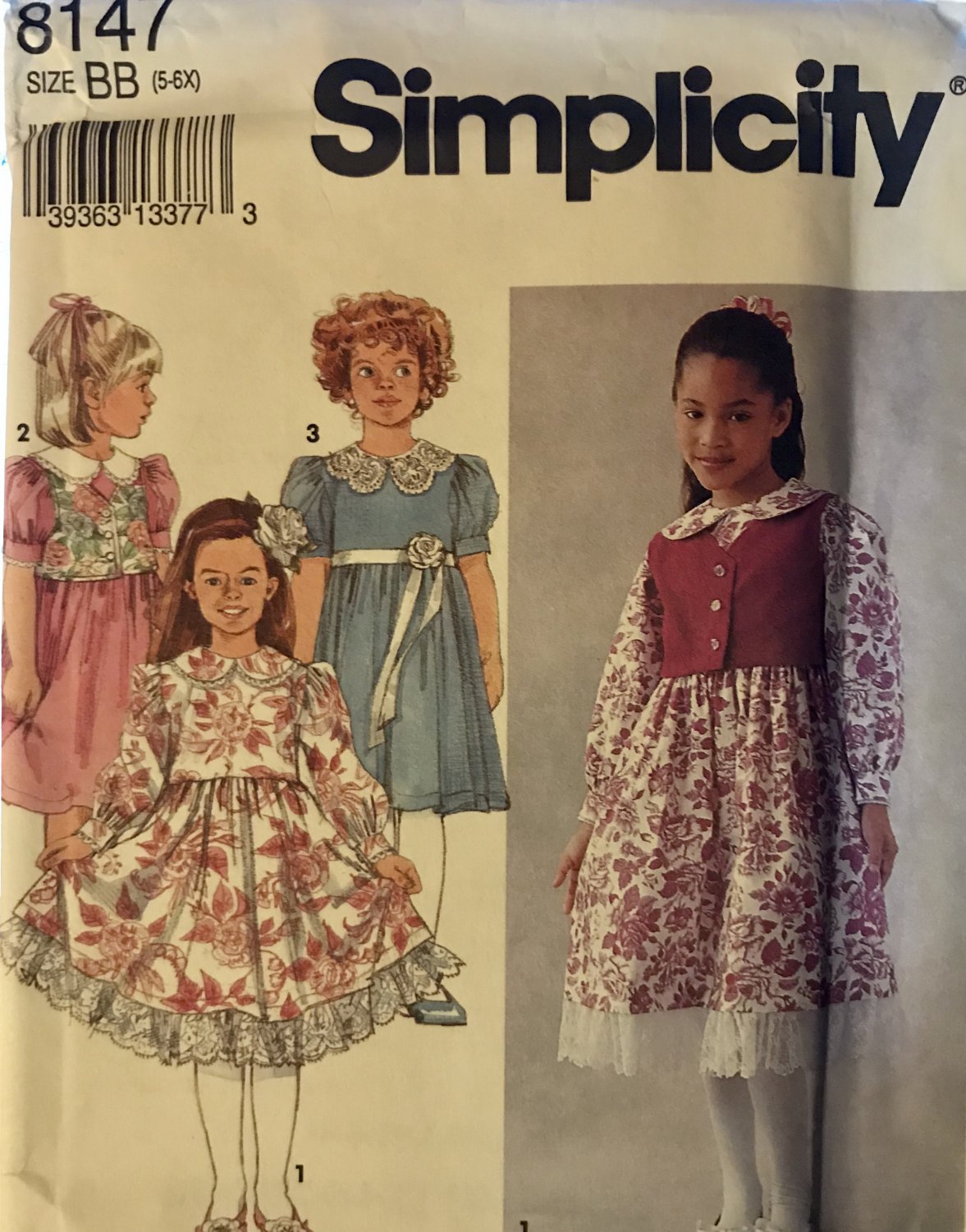 Simplicity Sewing Pattern 8147 Girls Below Knee Length Dress with Gathered Skirt, Vest Size 5 - 6X