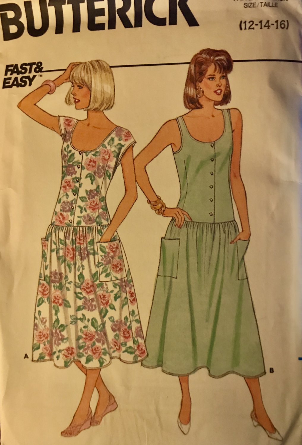 Butterick 3864 Misses' Dress: Dress with dropped waist Sewing Pattern size 12 14 16