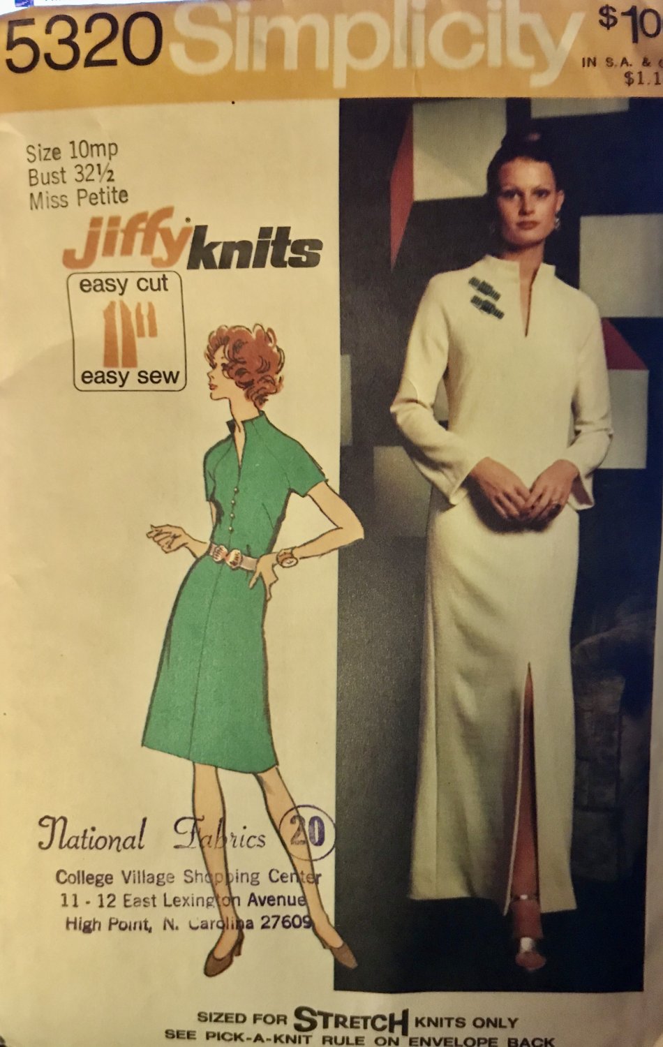Simplicity 5320 Miss Petites' Jiffy Knit Dress in Two Lengths Sewing Pattern Size 10MP Bust 32 1/2"