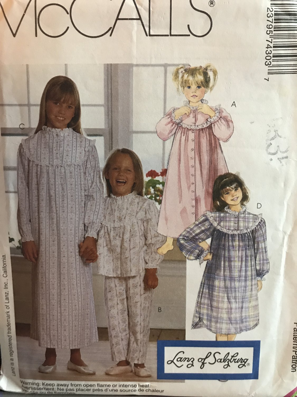 mccall-s-7430-sewing-pattern-girls-robe-pajama-top-pants-nightgown-nightshirt-size-7-8-10