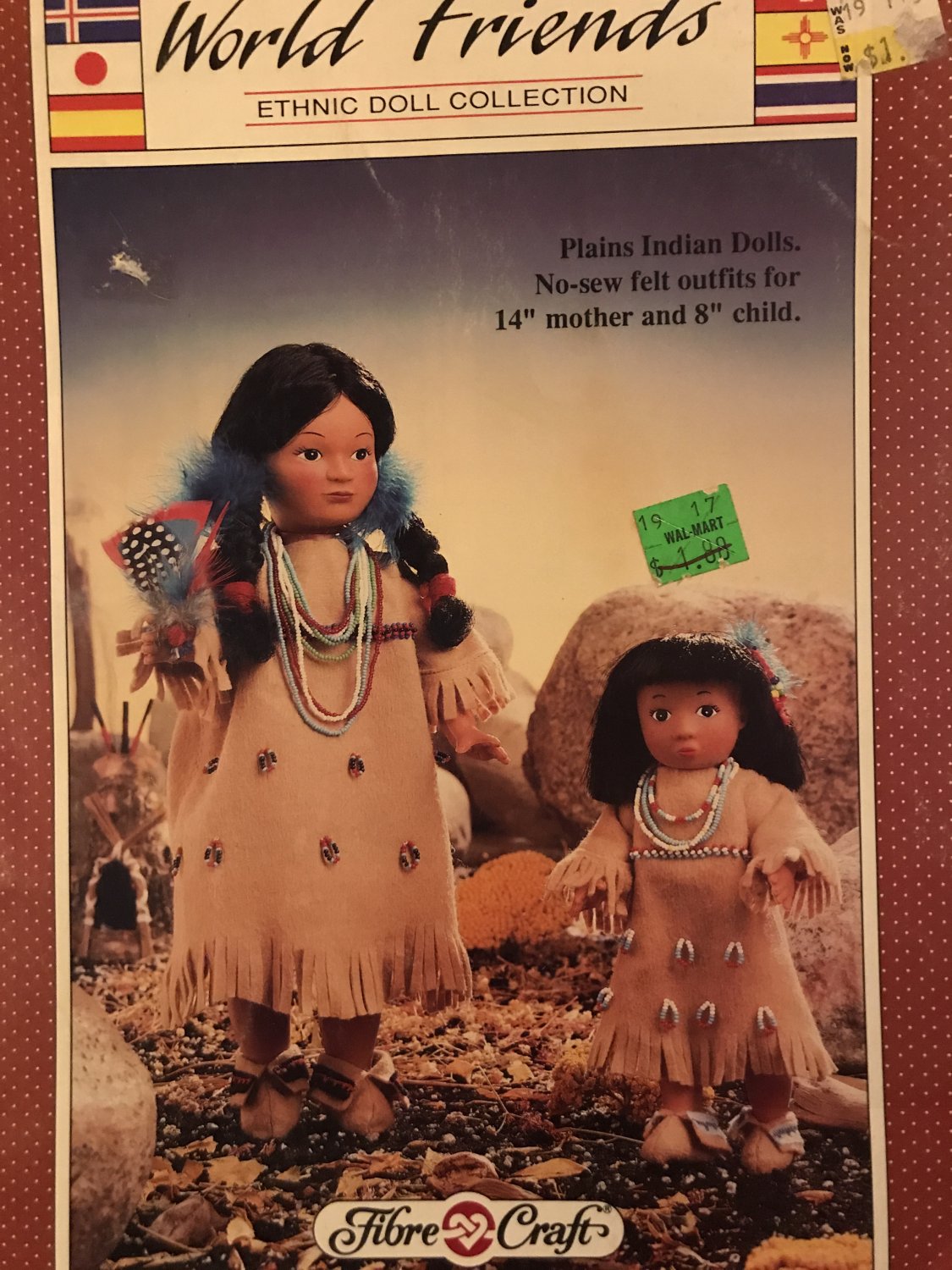 No Sew Felt outfits Plains Indian Dolls 14" mother and 8" child Fibre Craft FCM176