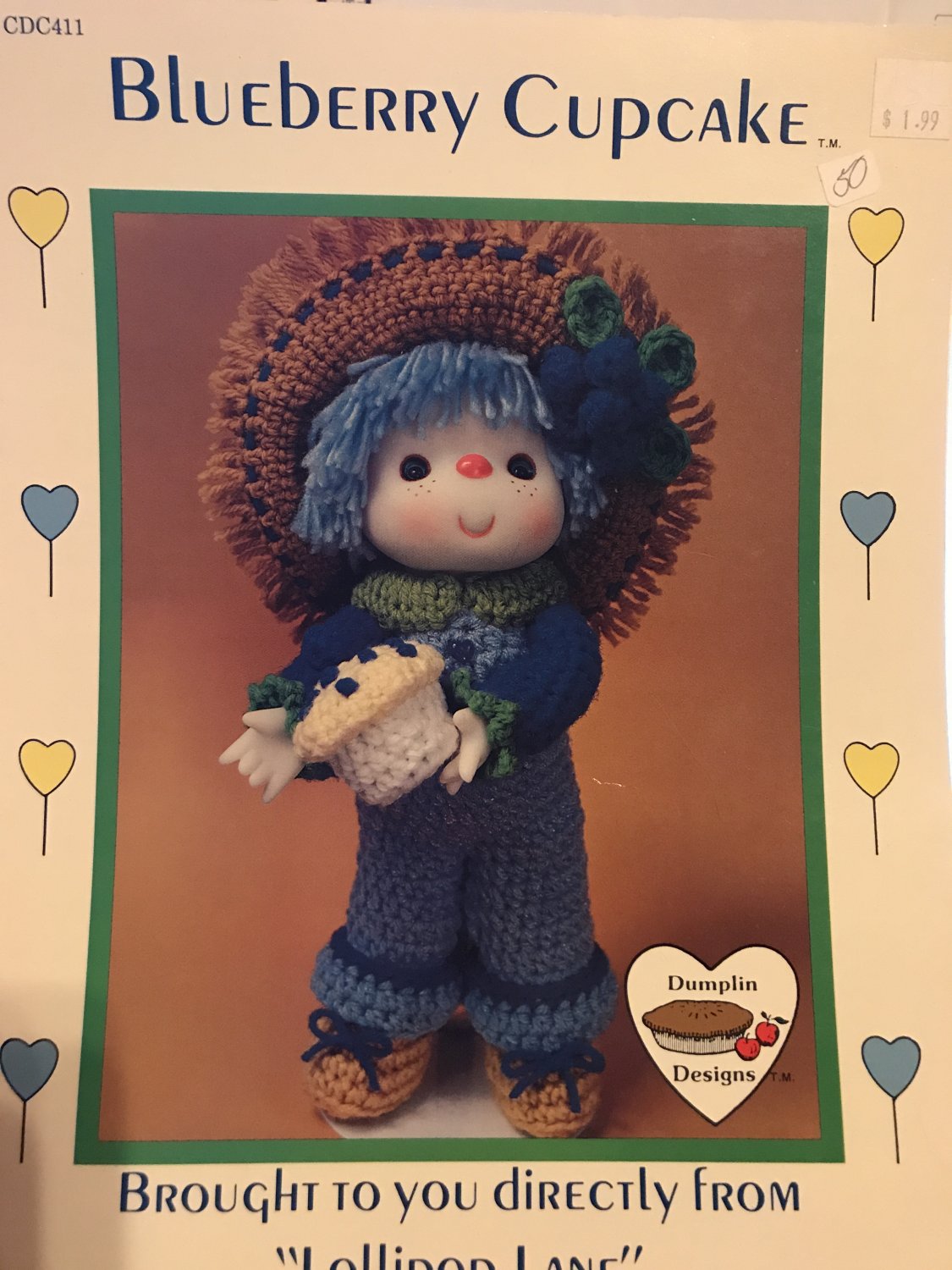 Blueberry Cupcake Crochet doll pattern Lollipop Lane Dumplin Designs CDC411