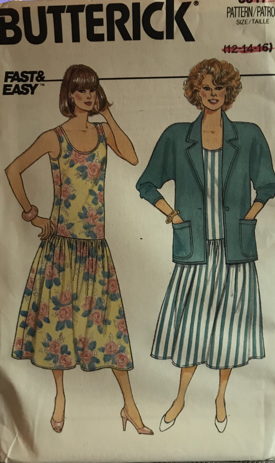 Butterick 3817 Misses' Drop-waist Dress & Jacket Sewing Pattern size 12 - 14 - 16