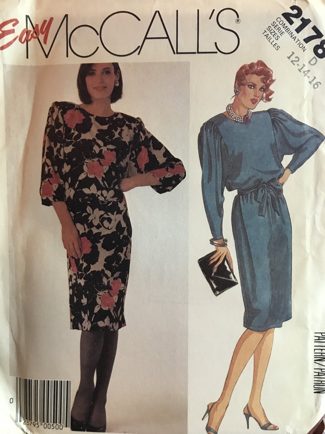 McCalls 2178 Misses' Dress with tie belt Sewing Pattern Size 12 14 16