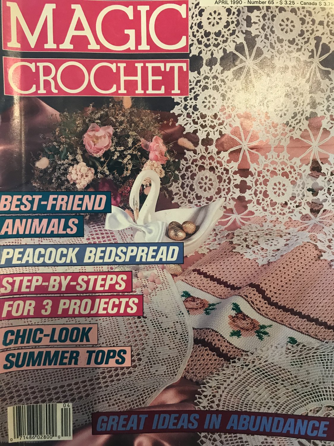 Magic Crochet Magazine 65 April 1990 doilies peacock bedspread, summer tops and more