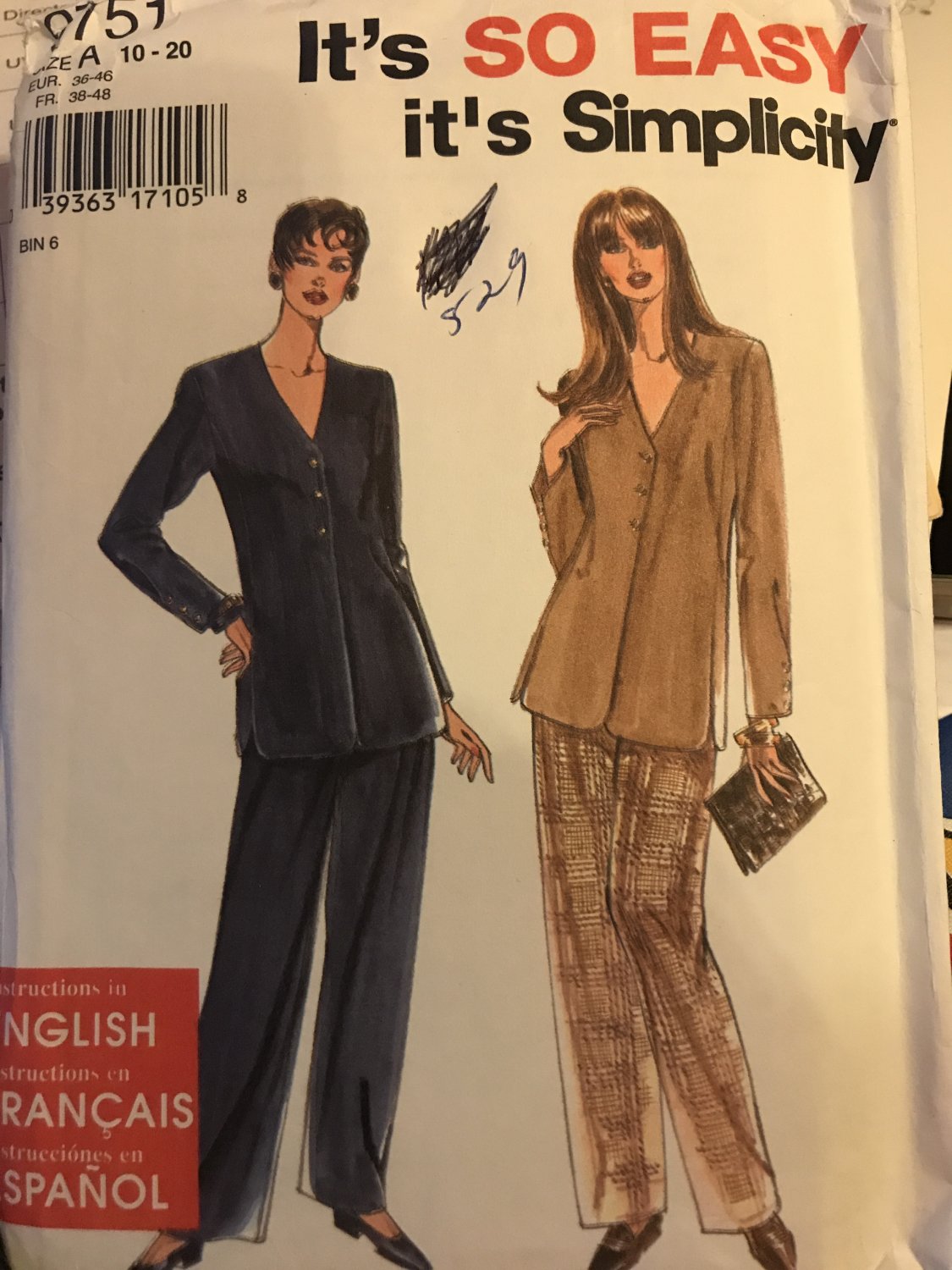 Simplicity 9751 It's Sew Easy Misses Tunic Top and Pants sewing pattern size 10 - 20