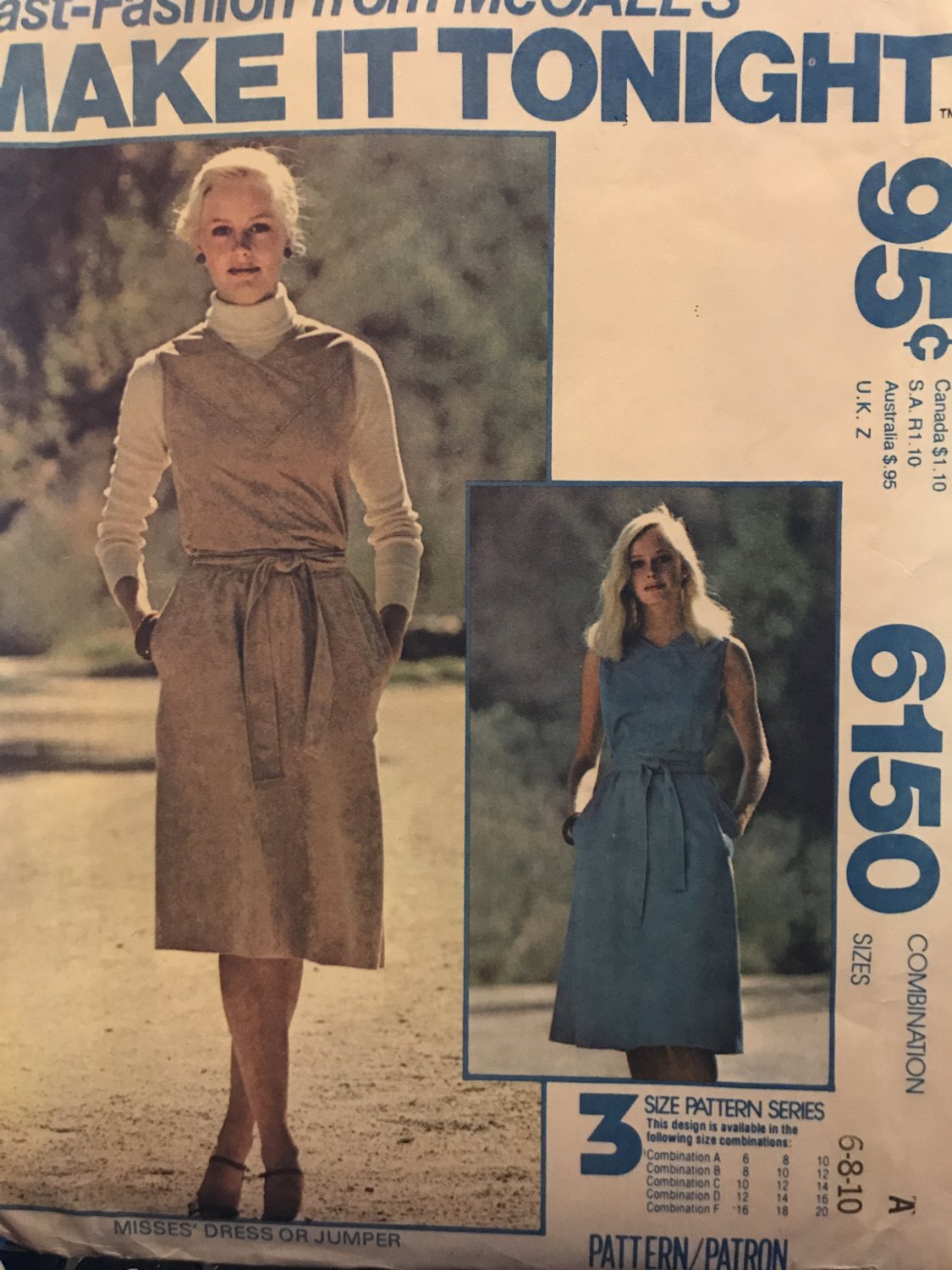 McCall's 6150 Make it Tonight - Misses' Sleeveless Dress or Jumper Sewing Pattern size 6 8 10