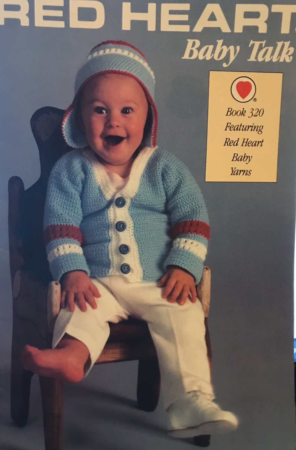 Red Heart book 320 Baby Talk knitting and crochet pattern for layettes, bunting, afghans, booties