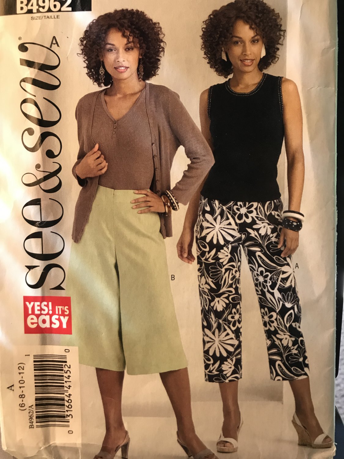 Butterick 4962 See & Sew Misses Capri Pants or Gauchos Sewing Pattern size 6 - 12