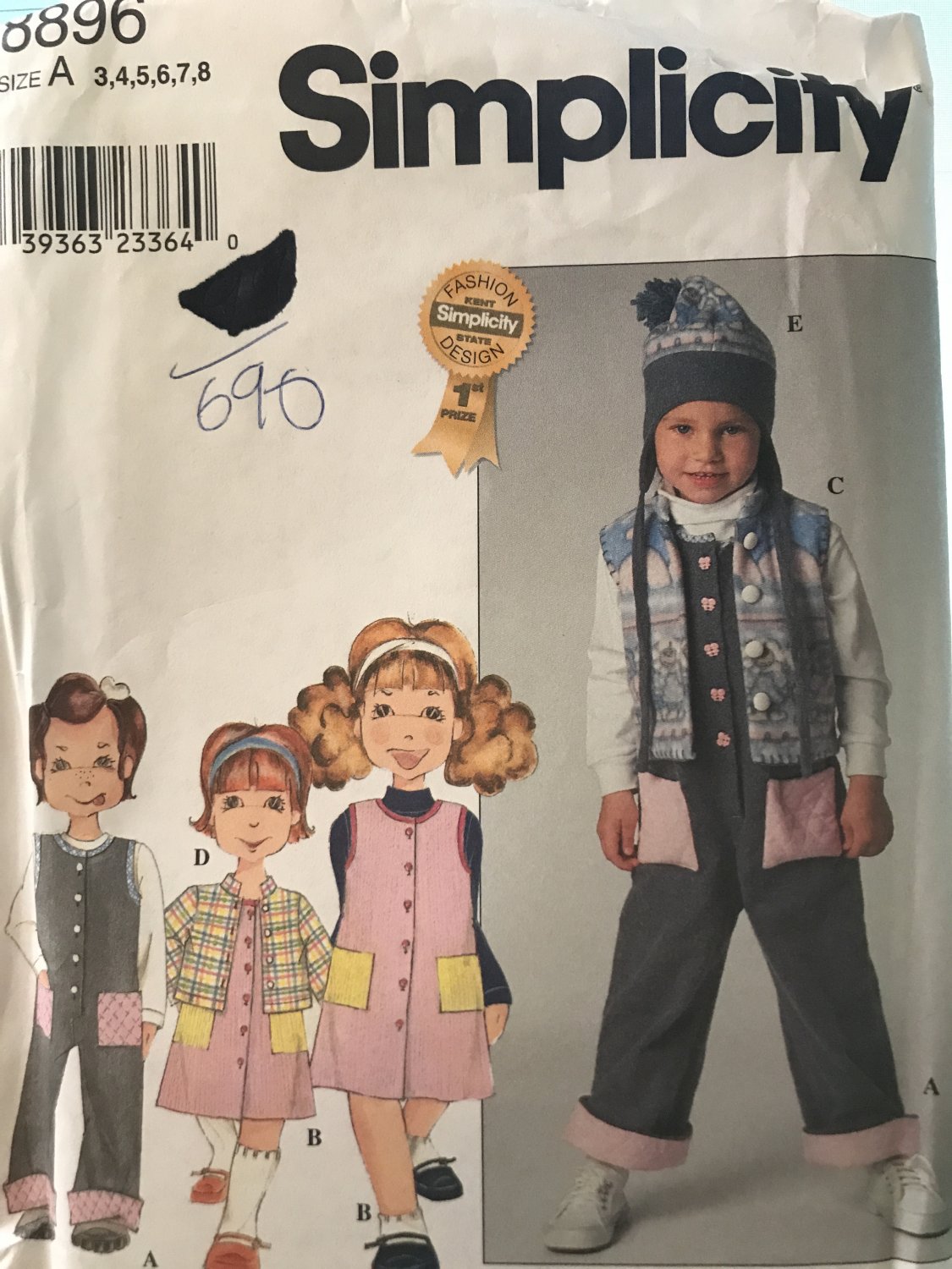 Simplicity 8896 Child's Jumpsuit, Jumper, Vest, Skirt and Top Sewing Pattern Size 3 - 8