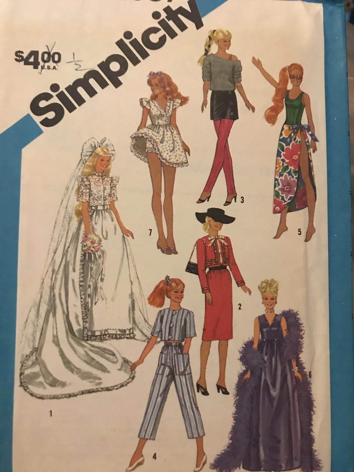 Simplicity 6507 Wardrobe for 11 1/2" Dolls Barbie, Brooke Shields Sewing Pattern