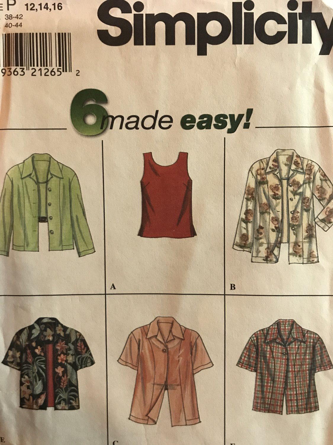 Simplicity 8013 Sewing Pattern Misses' Top and Shirt, Size 12, 14, 16 Sewing Pattern