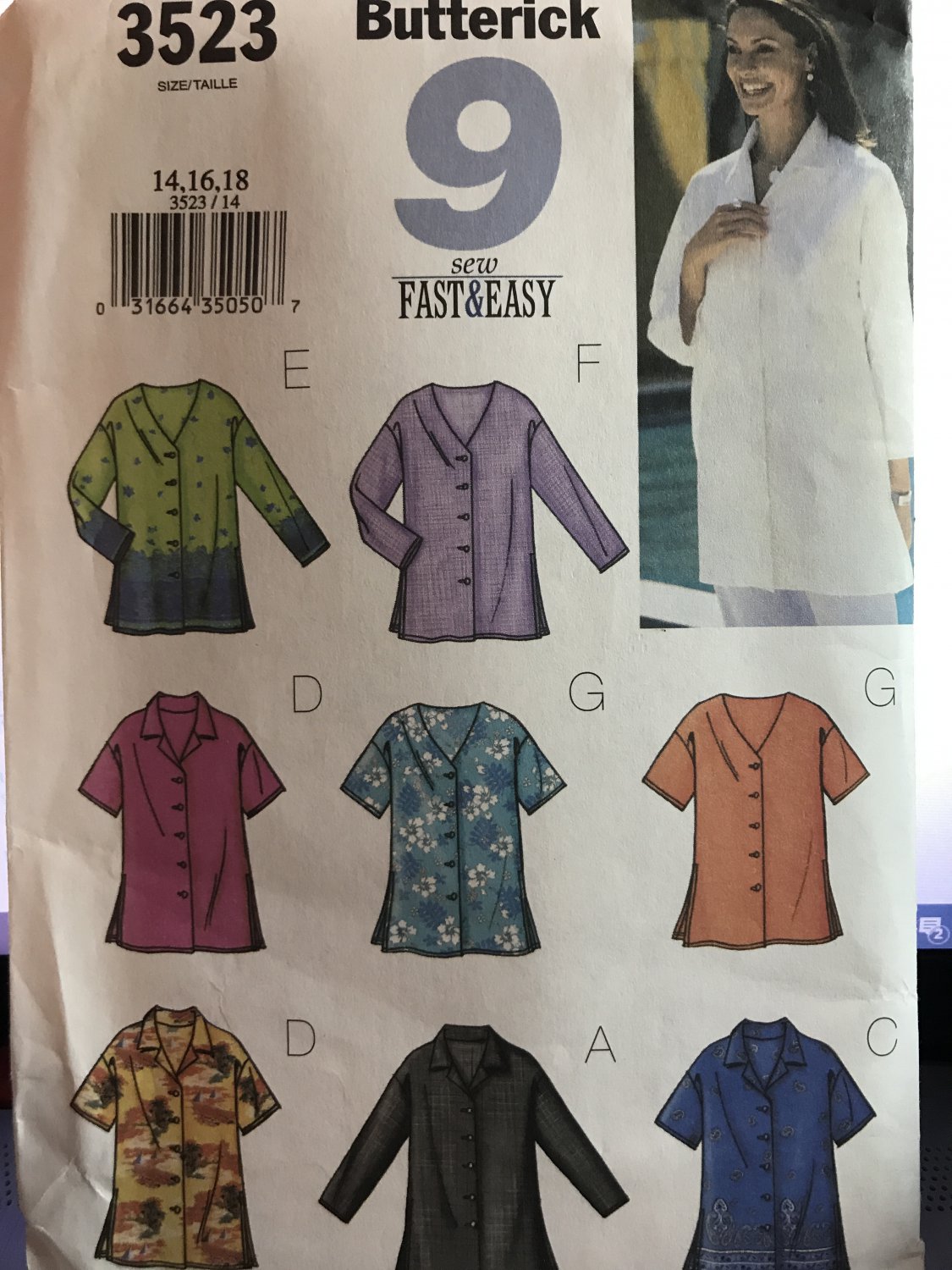Butterick 3523 Misses Tops with Variations 9 Made Easy Sewing Pattern size 14 16 18