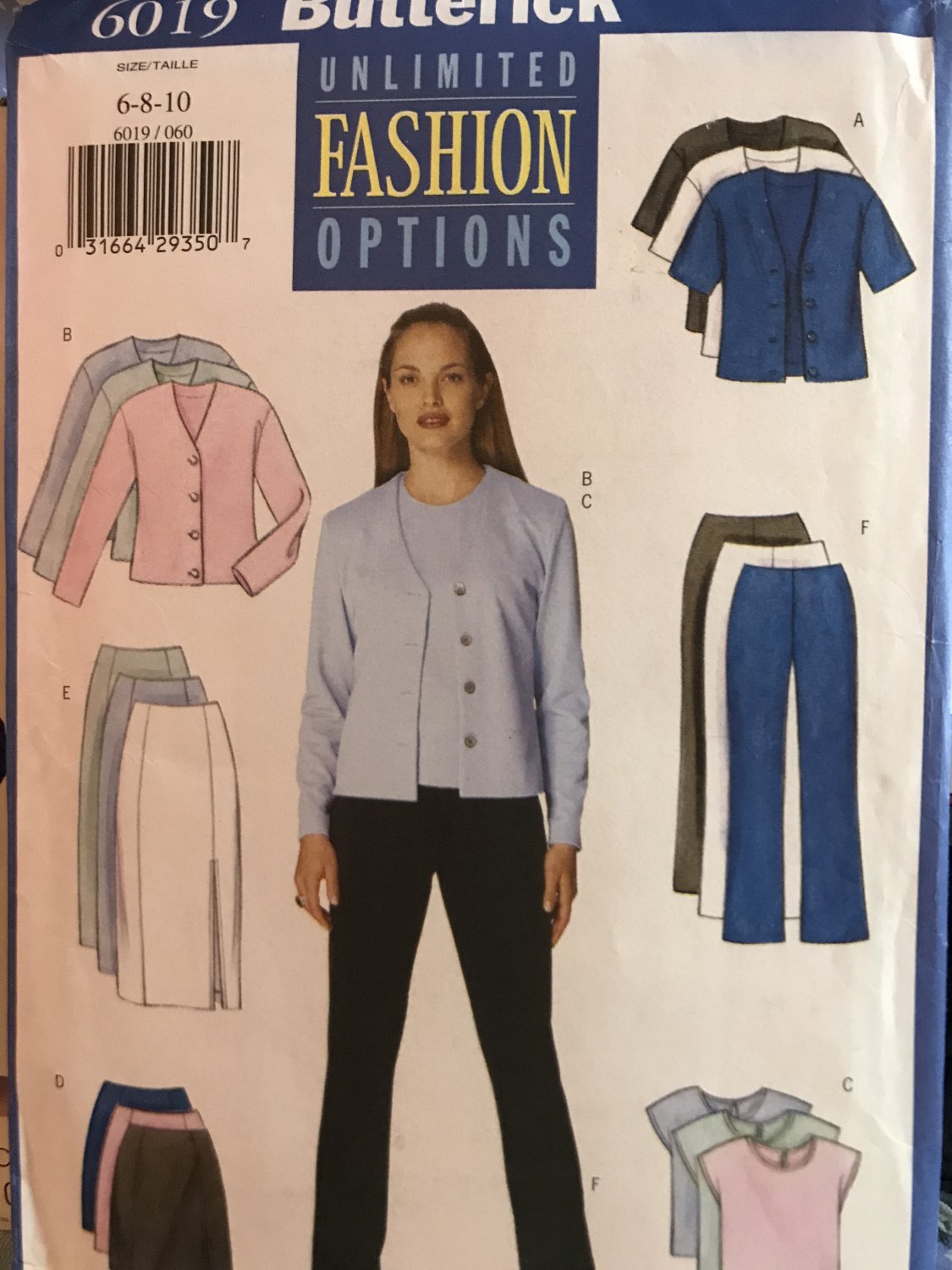Butterick 6019 Unlimited Options MISSES' Skirt, pants, top, jacket Sewing Pattern Size 6 8 10