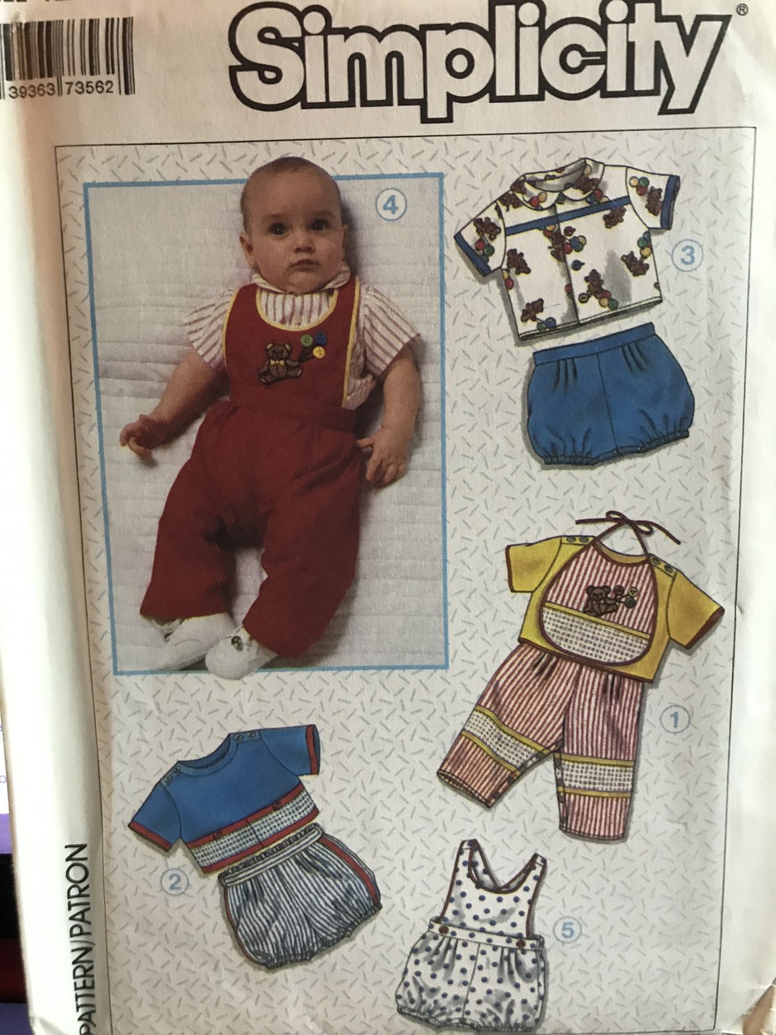 Simplicity 7356 Boys and Girls Pants Overalls Bloomers Sunsuit Bib Shorts Shirt size 12 mo