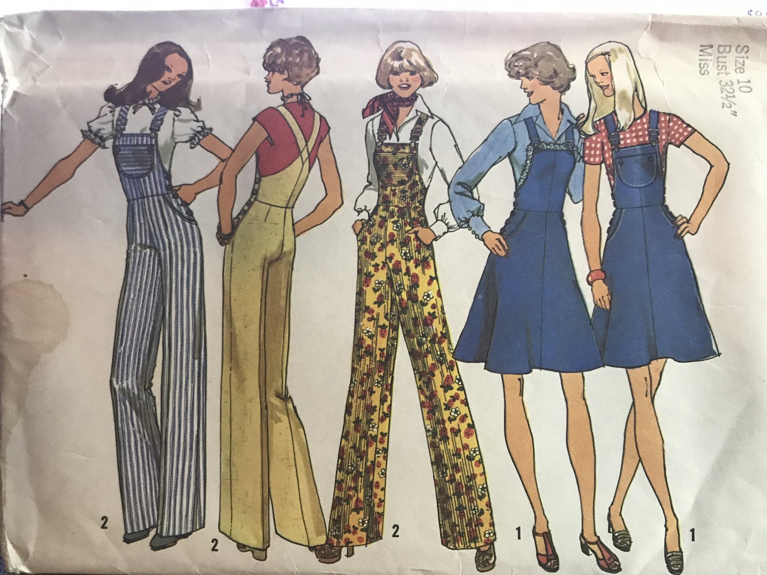 Simplicity 7006 1970s Misses Wide Leg Bib Overall Pants and Jumper Sewing Pattern Size 10