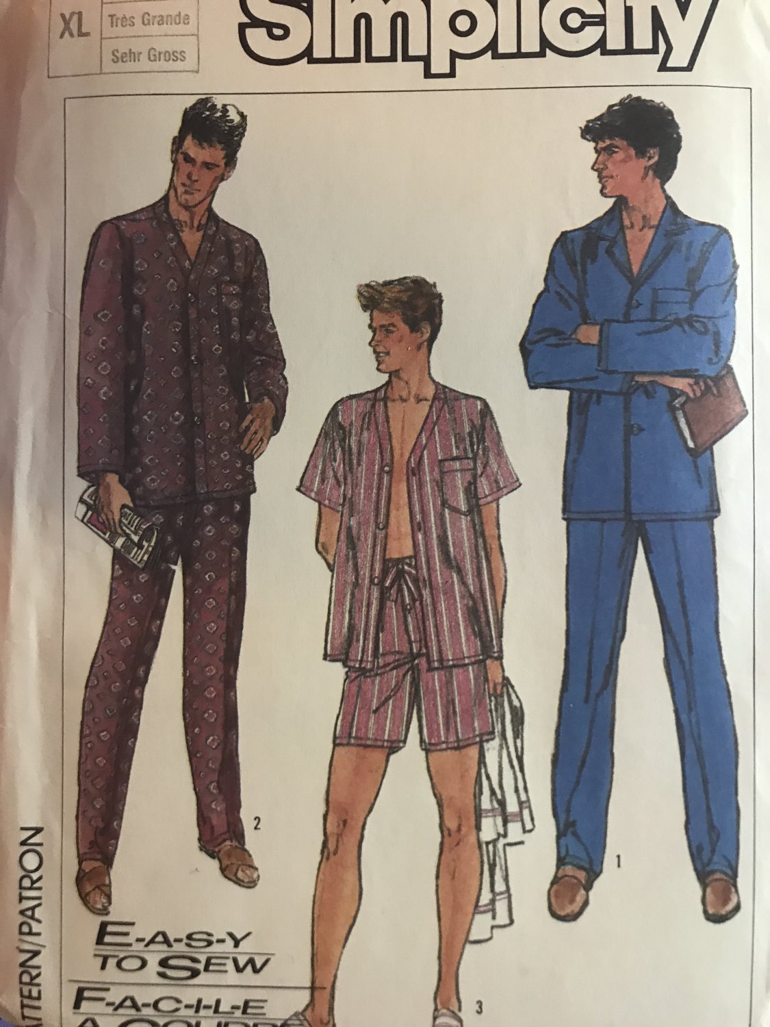 Simplicity 7677 Retro 80s Men's Pajamas Size Extra Large Chest 46 48 Sewing Pattern