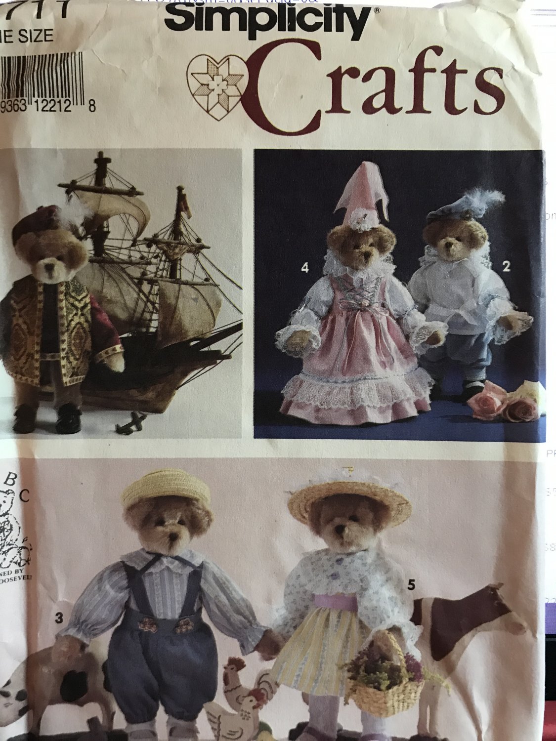 Simplicity 7711 Teddy Bear and Renaissance Clothes sewing Pattern