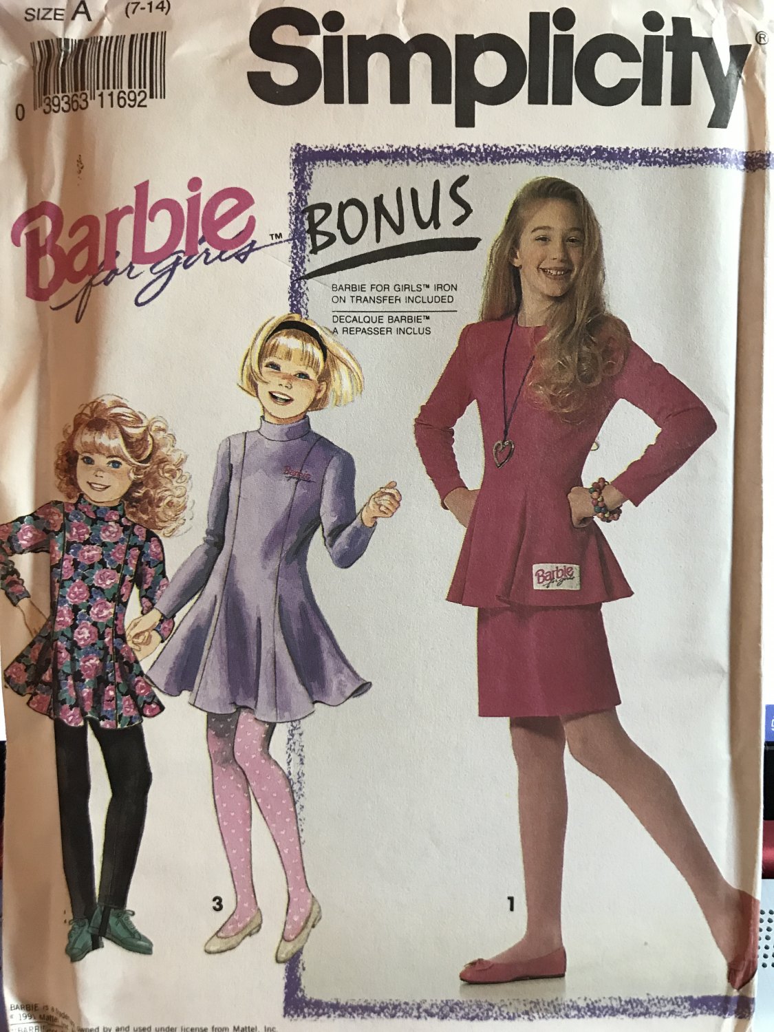 Simplicity 7464 Barbie for Girls Dress, top, jacket, skirt, leggings size 7 -14 sewing pattern