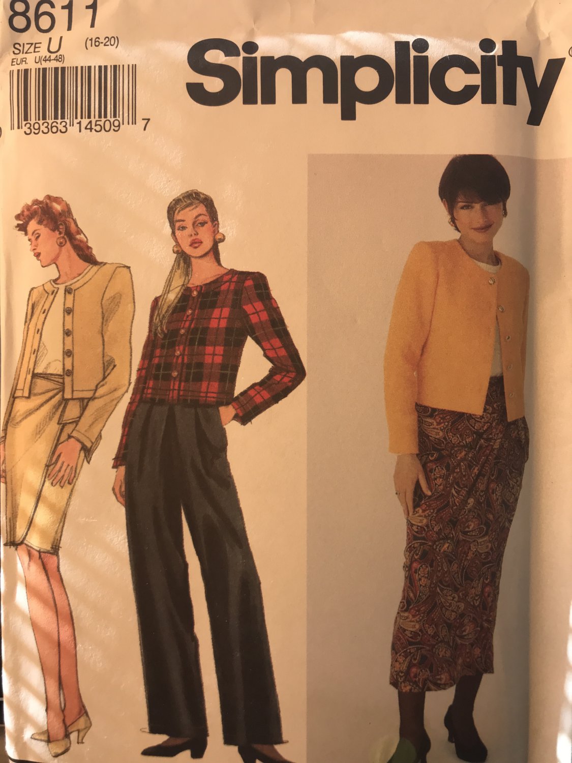 Simplicity 8611 Misses Mock Wrap Skirt, Pants and unlined Jacket Size 16-20 Sewing Pattern