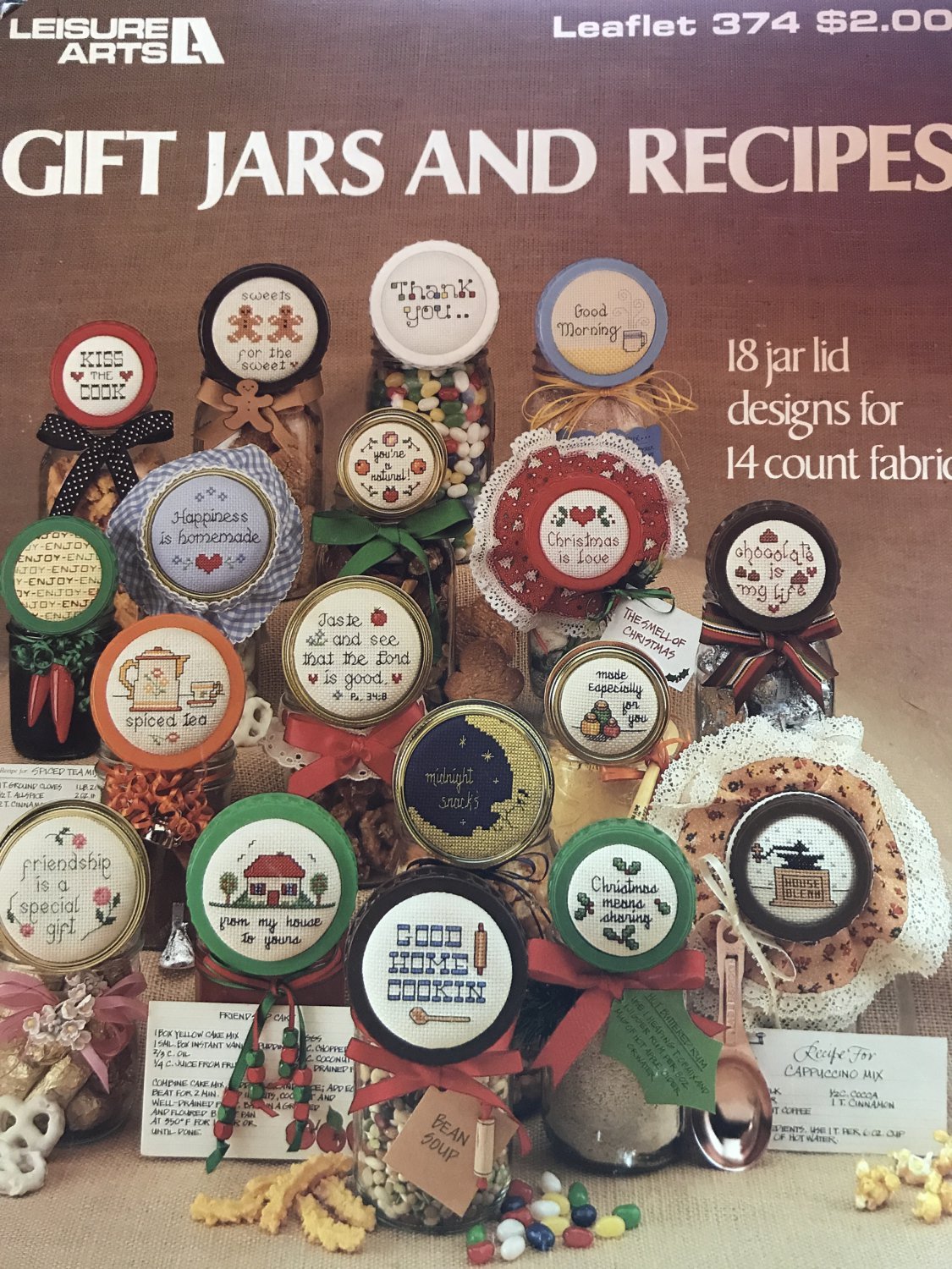 Leisure Arts leaflet 374 Gift Jars and Recipes counted cross stitch pattern