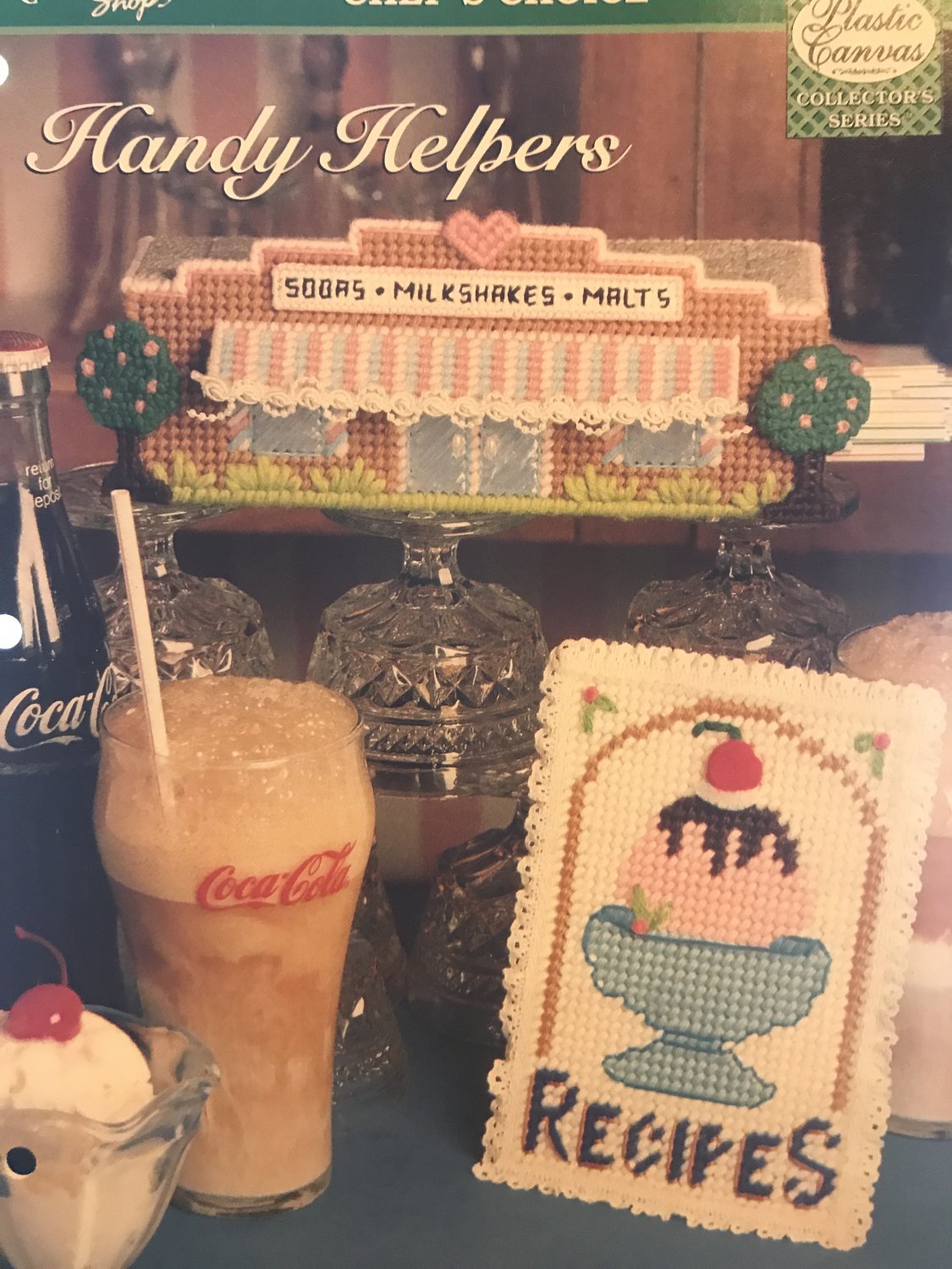 Handy Helpers Soda Straw Holder & Recipe Cover Plastic Canvas Pattern Needlecraft Shop
