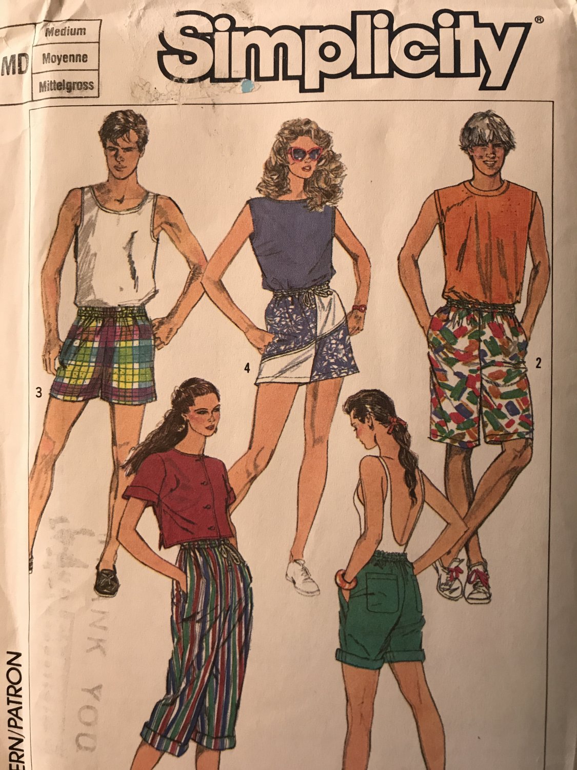 Simplicity 7501 Men's, Misses, Teen Boys Jams in Three Lengths Shorts Sewing Pattern Size Med.