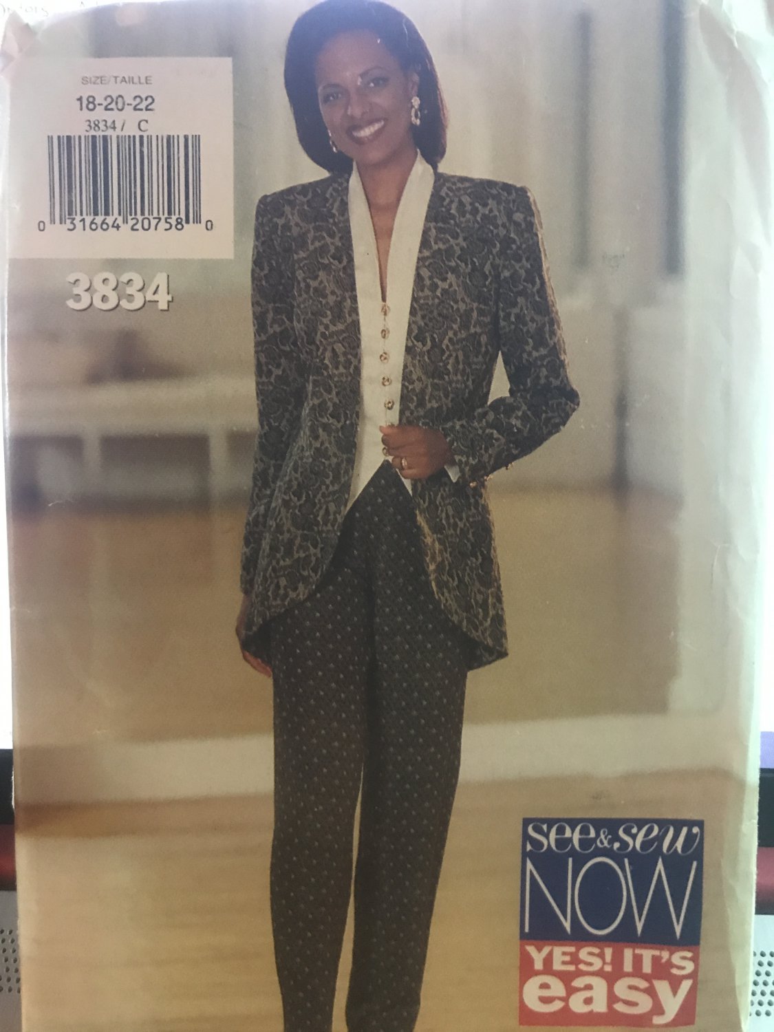 Butterick 3834 See & Sew Misses Jacket Top Pants Size 18 to 22 Sewing Pattern