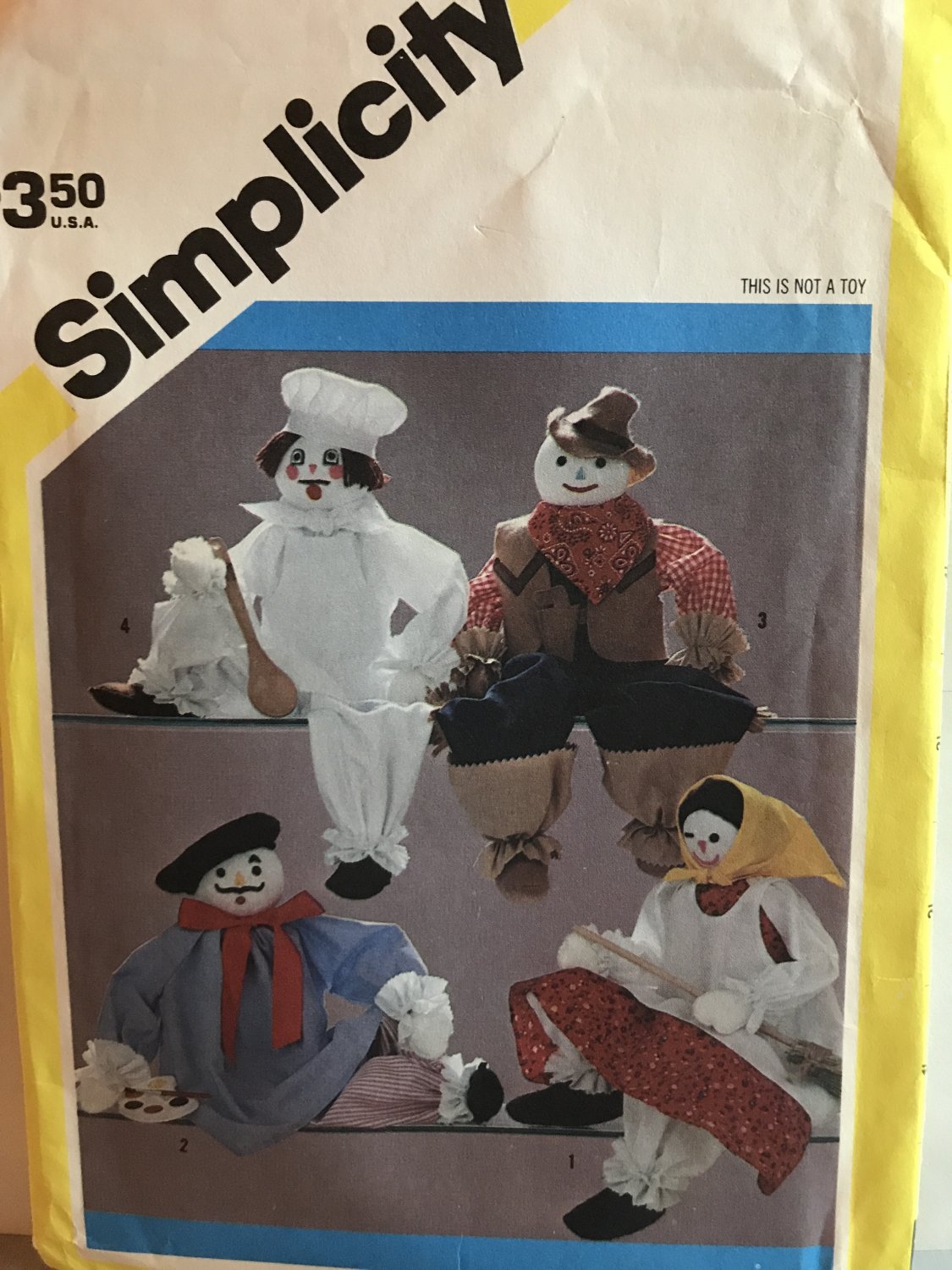 Simplicity 6191 Set of Decorative Craft Dolls 21" Artist Cowboy Cook Kitchen Witch UNCUT