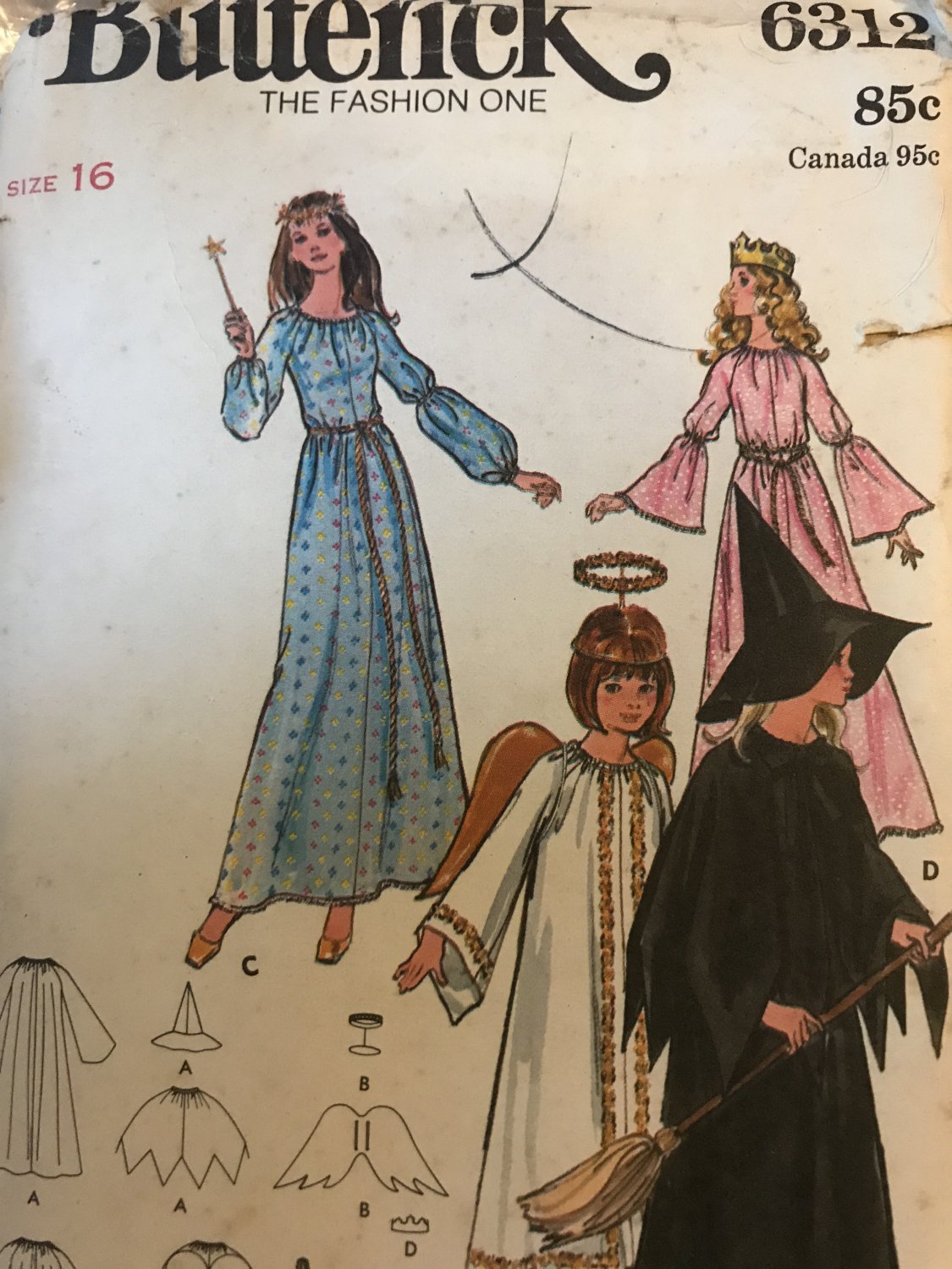 Butterick 6312 Witch, Angel, Fairy Godmother and Princess costumes Size 16 Sewing Pattern