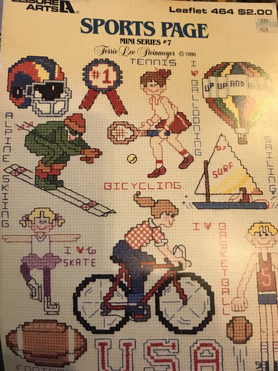 Sports Page Mini Series 7 Cross Stitch Pattern Leisure Arts 464 basketball, football, skating