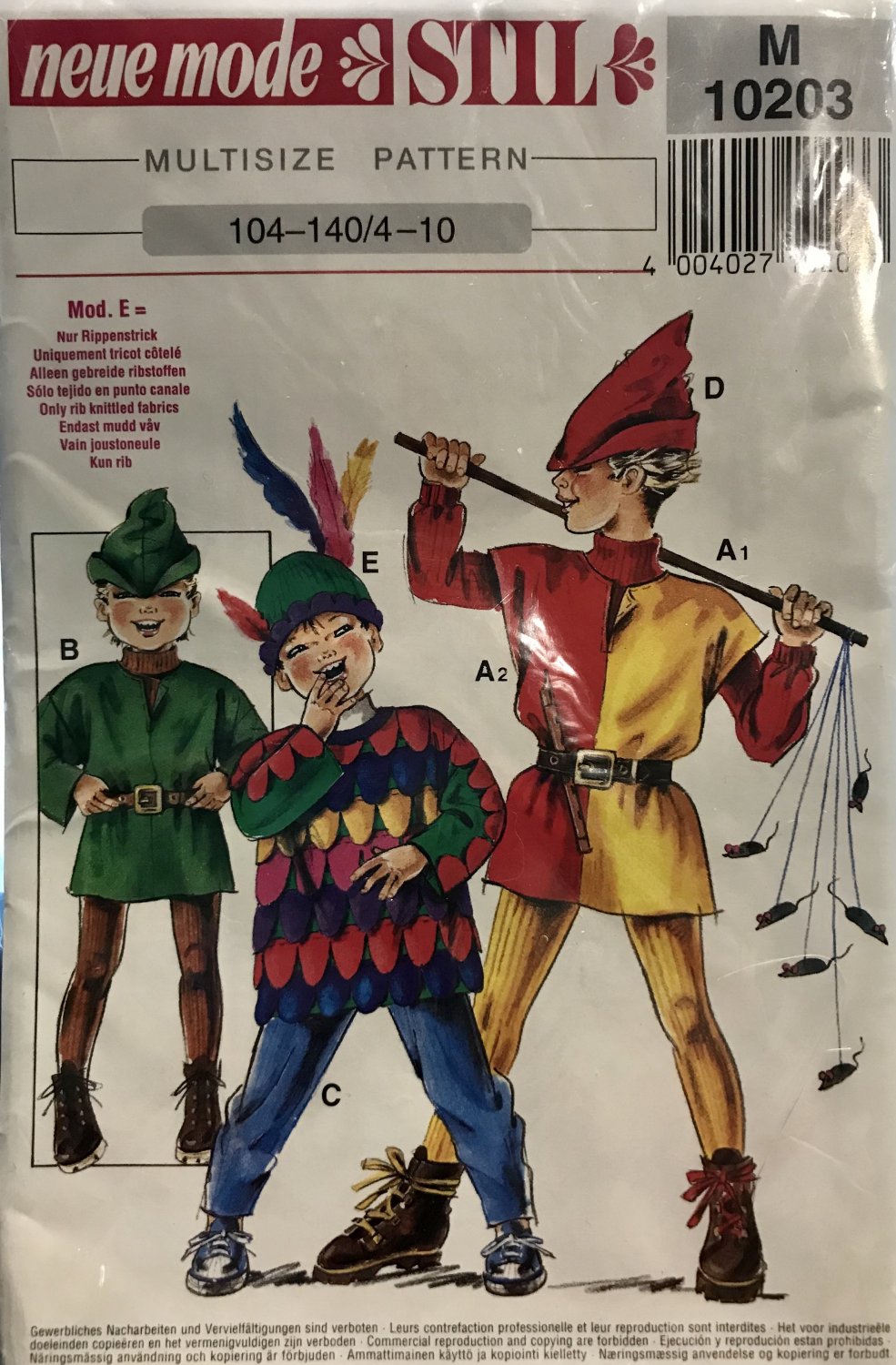 Neue Mode Peter Pan Robin Hood Renaissance Sewing Pattern Halloween Costume size 4 to 10