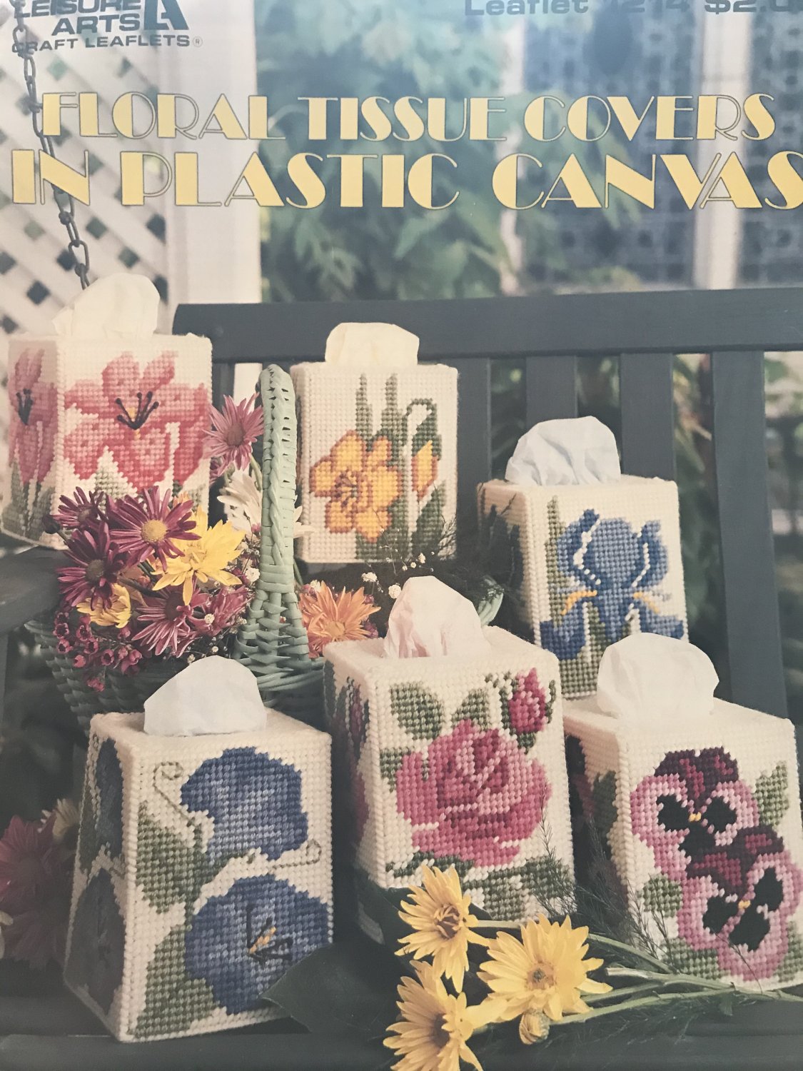 Floral Tissue Covers in Plastic Canvas Leisure Arts 1214 Boutique tissue covers