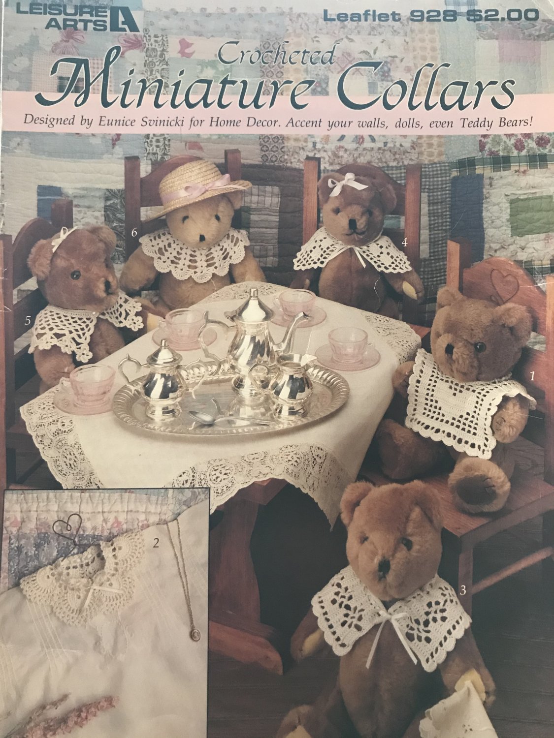 Crocheted Miniature Collars Leisure Arts 928 Crochet Pattern For home decor, dolls & Teddy Bears