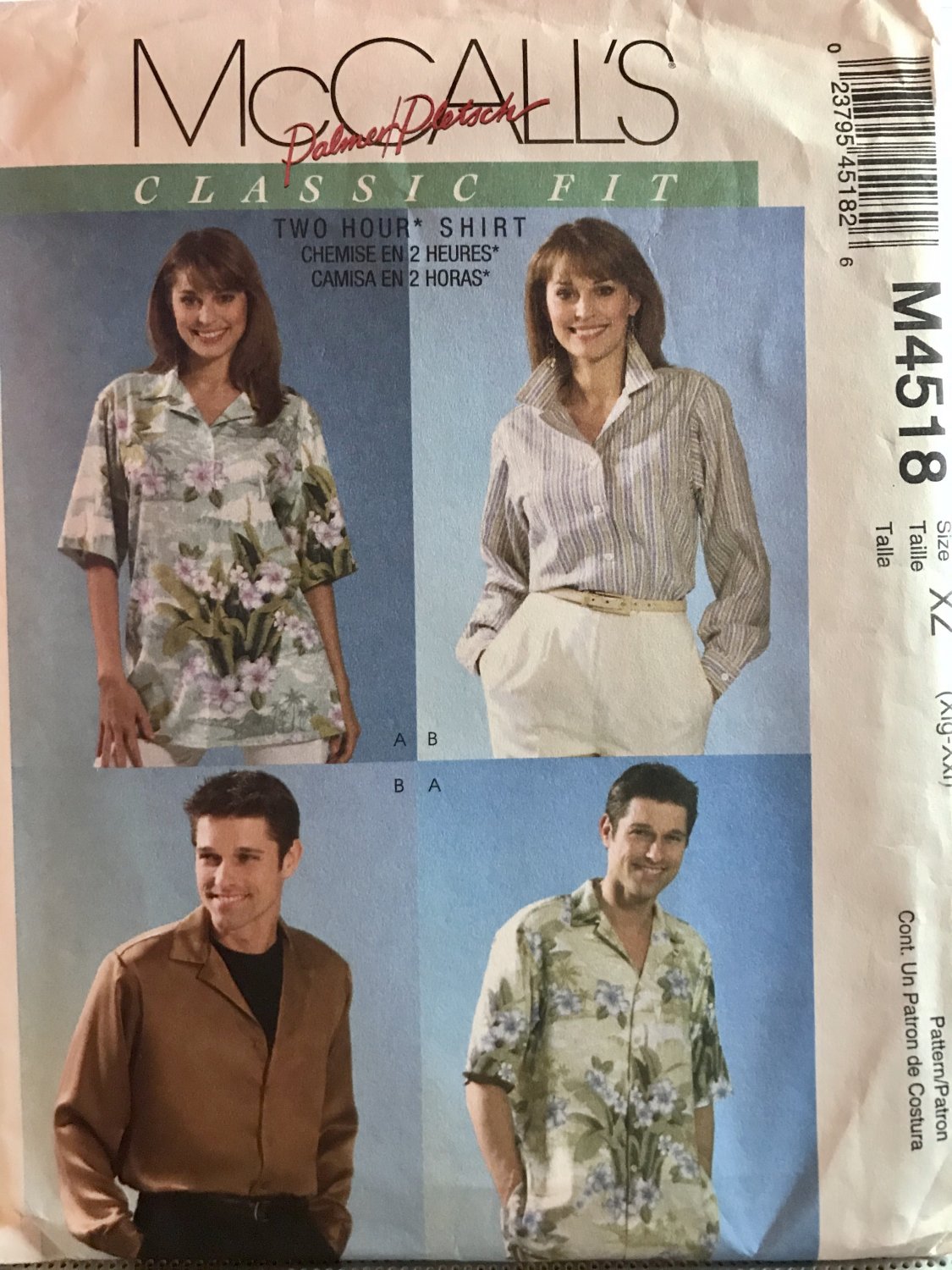 McCall's 4518 Misses Mens and Teen Boys Shirts Long or short sleeves Sewing Pattern Size XL - XXL