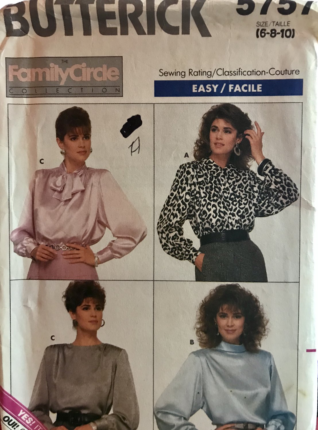 Butterick 5757 The Family Circle Collection Misses' Blouse Sewing Pattern Size 6 8 10