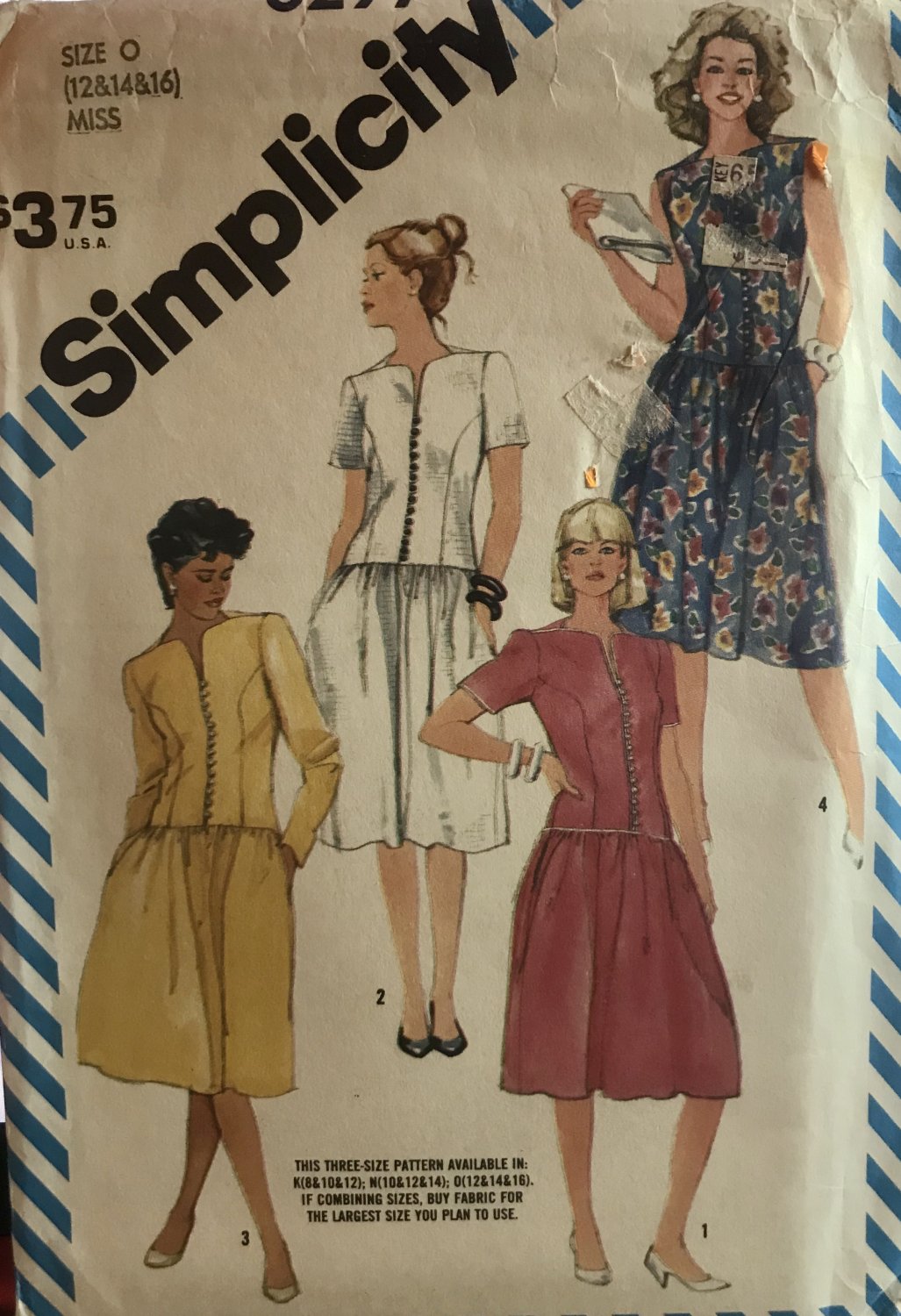 Simplicity 6297 Misses dropped waist dress with sleeve variations Sewing Pattern size 12 14 16