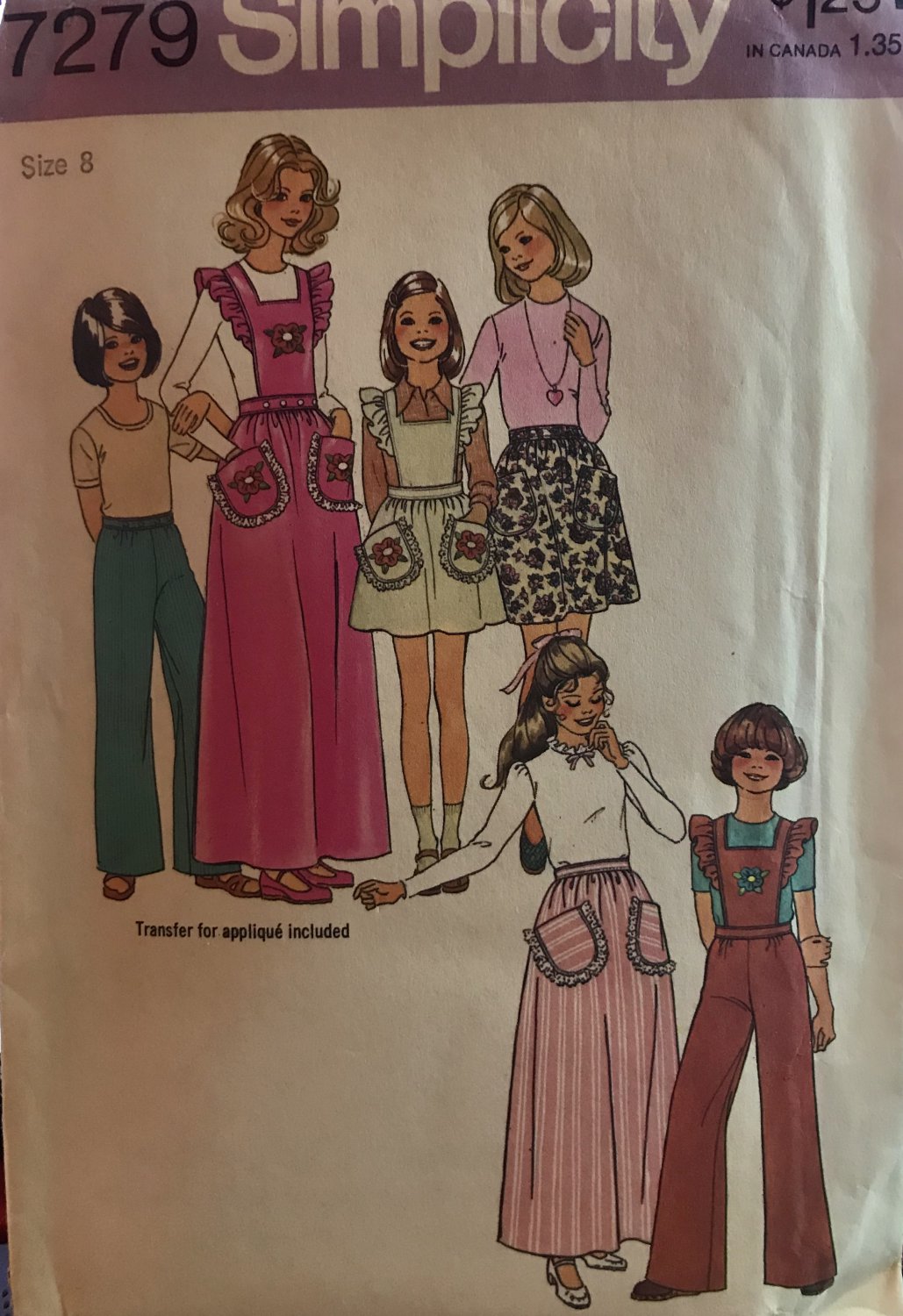 Simplicity 7279 Girls' Skirts Pants with Detachable Ruffle Bib Sewing Pattern size 8