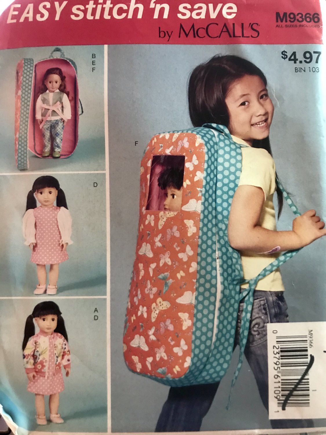 McCall's Sewing Pattern MP602 M7701 M9366 18" Doll Clothes and Doll Carrier, OSZ(One Size)