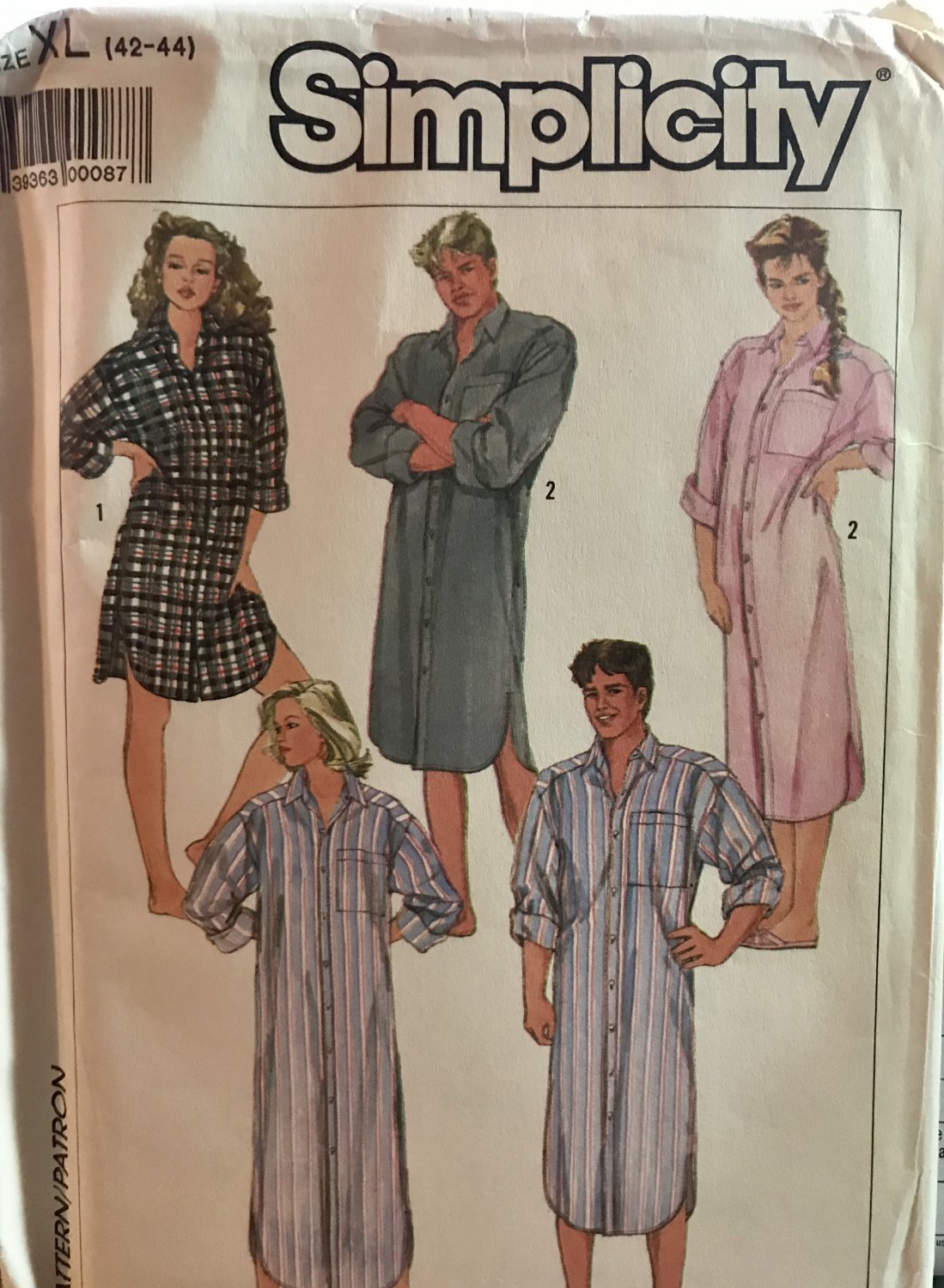 Vintage 80's Simplicity 7818 LOOSE NIGHTSHIRT Sewing Pattern Women Men ...