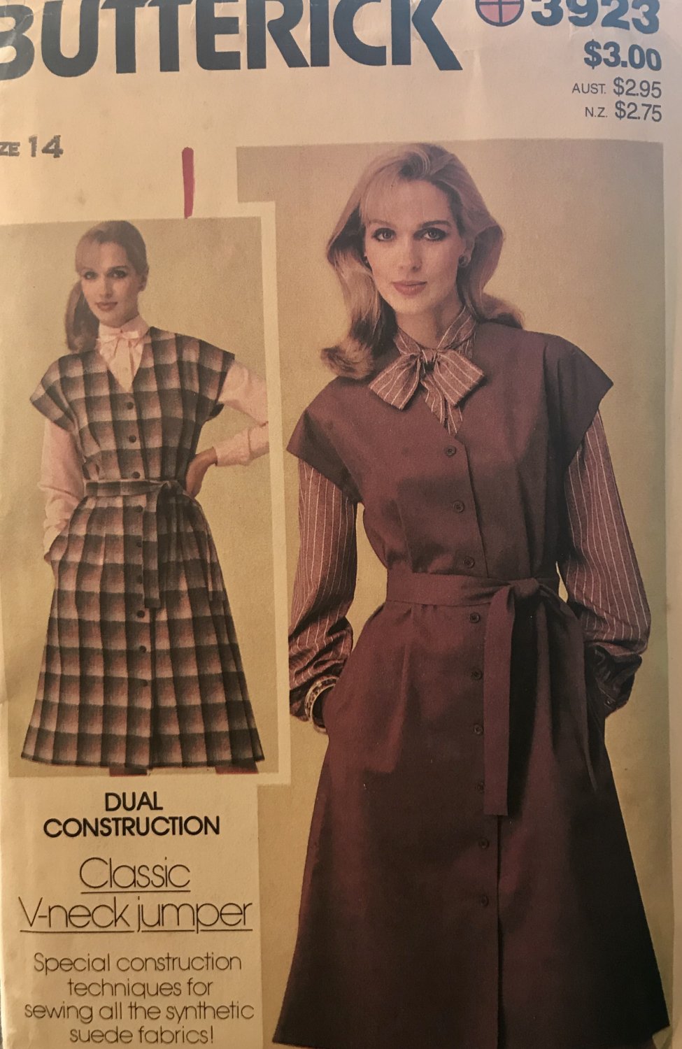 Butterick 3923 Misses' Classic V-Neck Jumper Sewing Pattern Size 14
